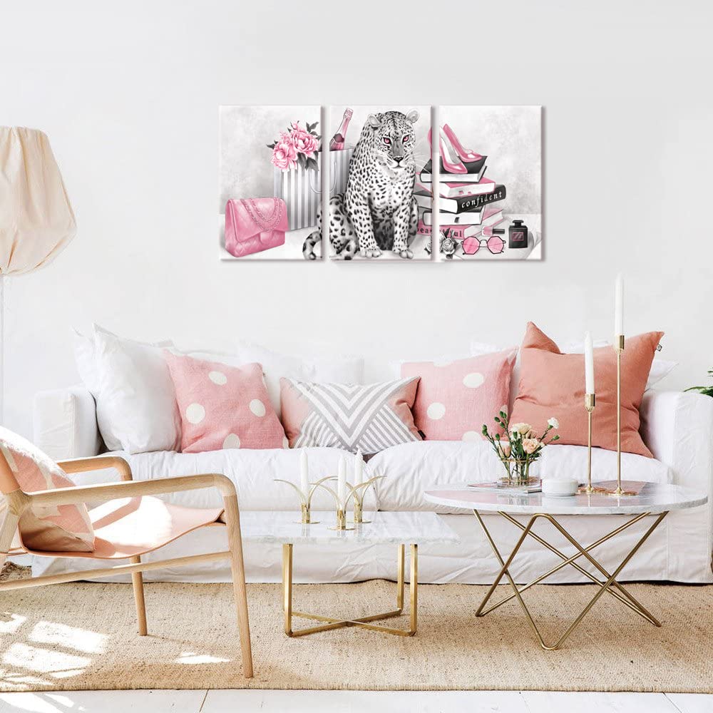 Visual Art Decor Pink Wall Decor Glam Fashion Room Decor Leopard Cheetah Decor Painting Bedroom Wall Decor For Women Framed Canv