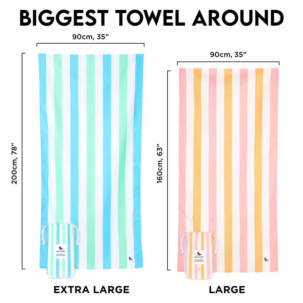 Dock & Bay Beach Towel - Quick Dry  Sand Free - compact  Lightweight - 100% Recycled - Includes Bag - Summer - Unicorn Waves - Extra Large (200x90cm  78x35)