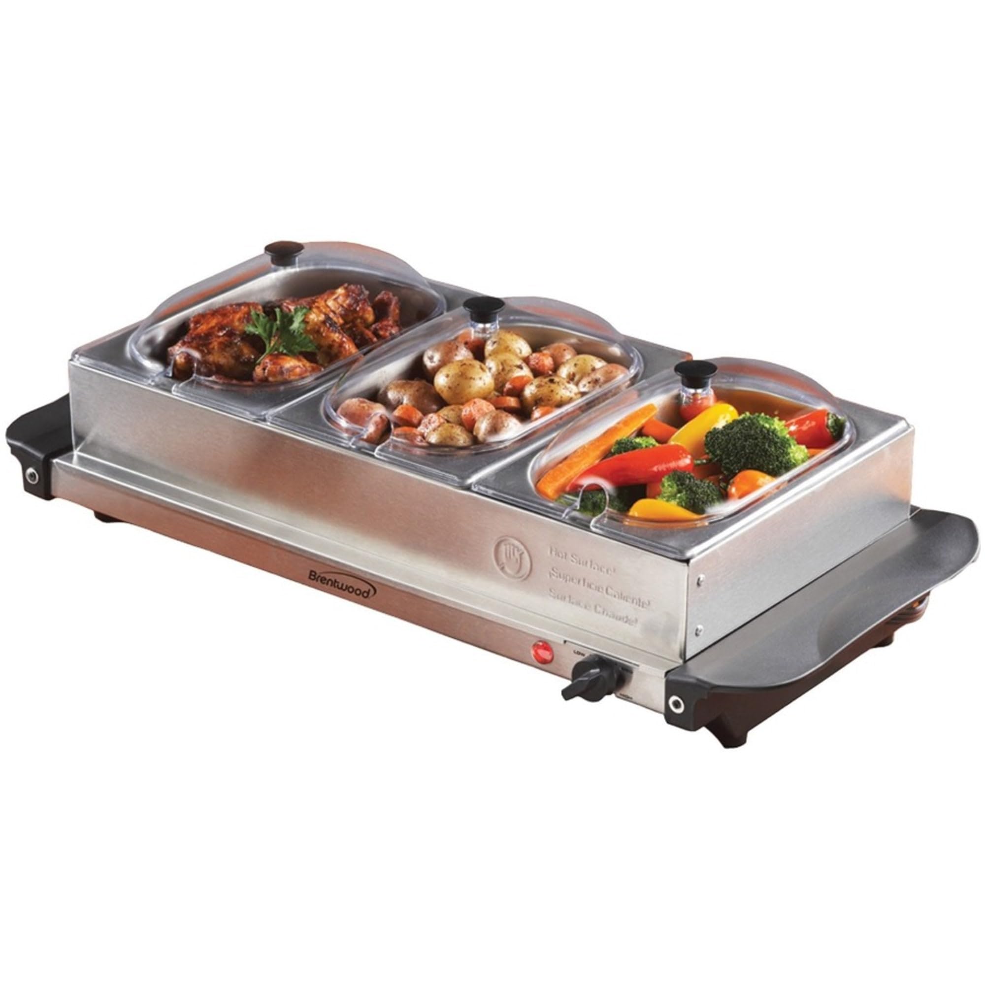 Brentwood Bf-315 Buffet Server And Warming Tray 3 Pan, 4.5-Quart, Stainless Steel
