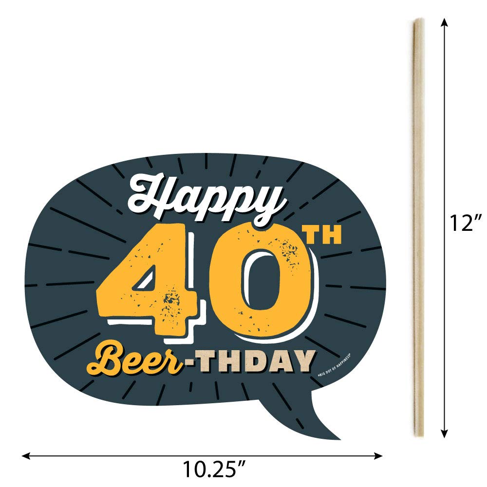 Big Dot Of Happiness Funny Cheers And Beers To 40 Years - 40Th Birthday Party Photo Booth Props Kit - 10 Piece