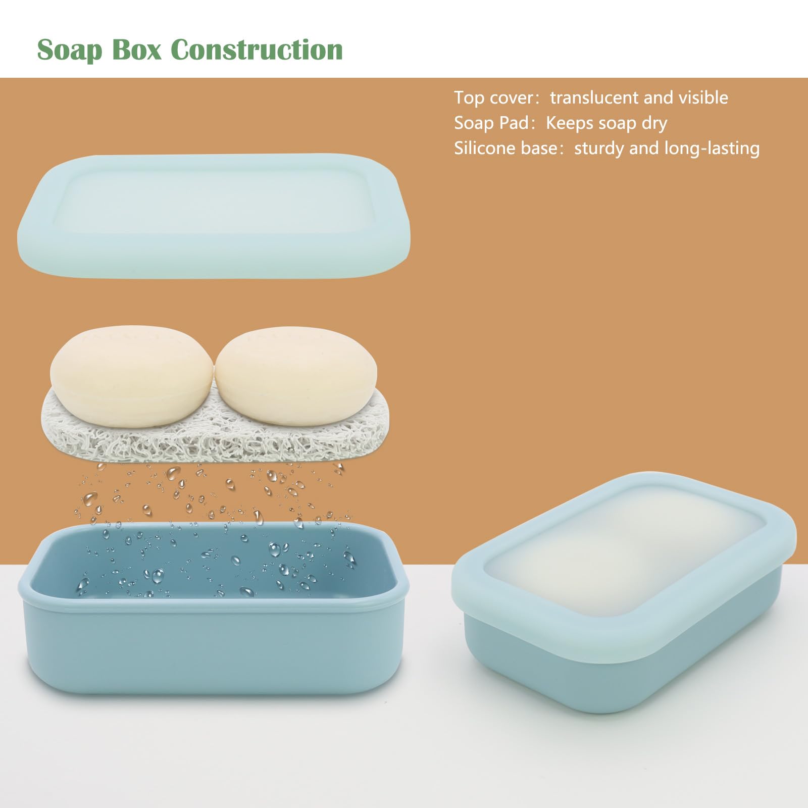 Olamar Solid Shampoo Bar Holder,Silicone Travel Soap Case,Enhanced Leak Proof Soap Container With Drainage Layer Soap Holder, Su