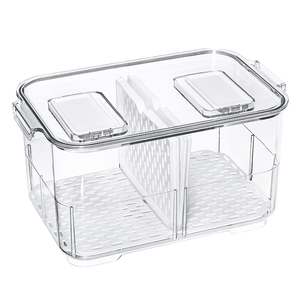 Slideep 11'' Large Food Storage Containers, Fridge Produce Saver 2 Tier Stackable Refrigerator Organizer With Lids And Removable
