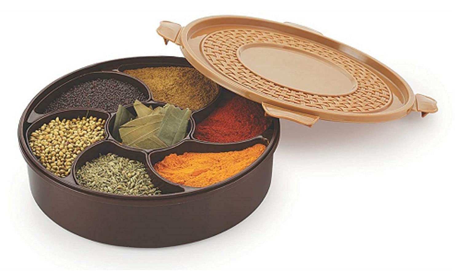 Flywind 7 Container Multipurpose || Species Woven Masala || Rangoli Box Dabba || Spice Box, AirTight || Divided Fruit Tray 7Se