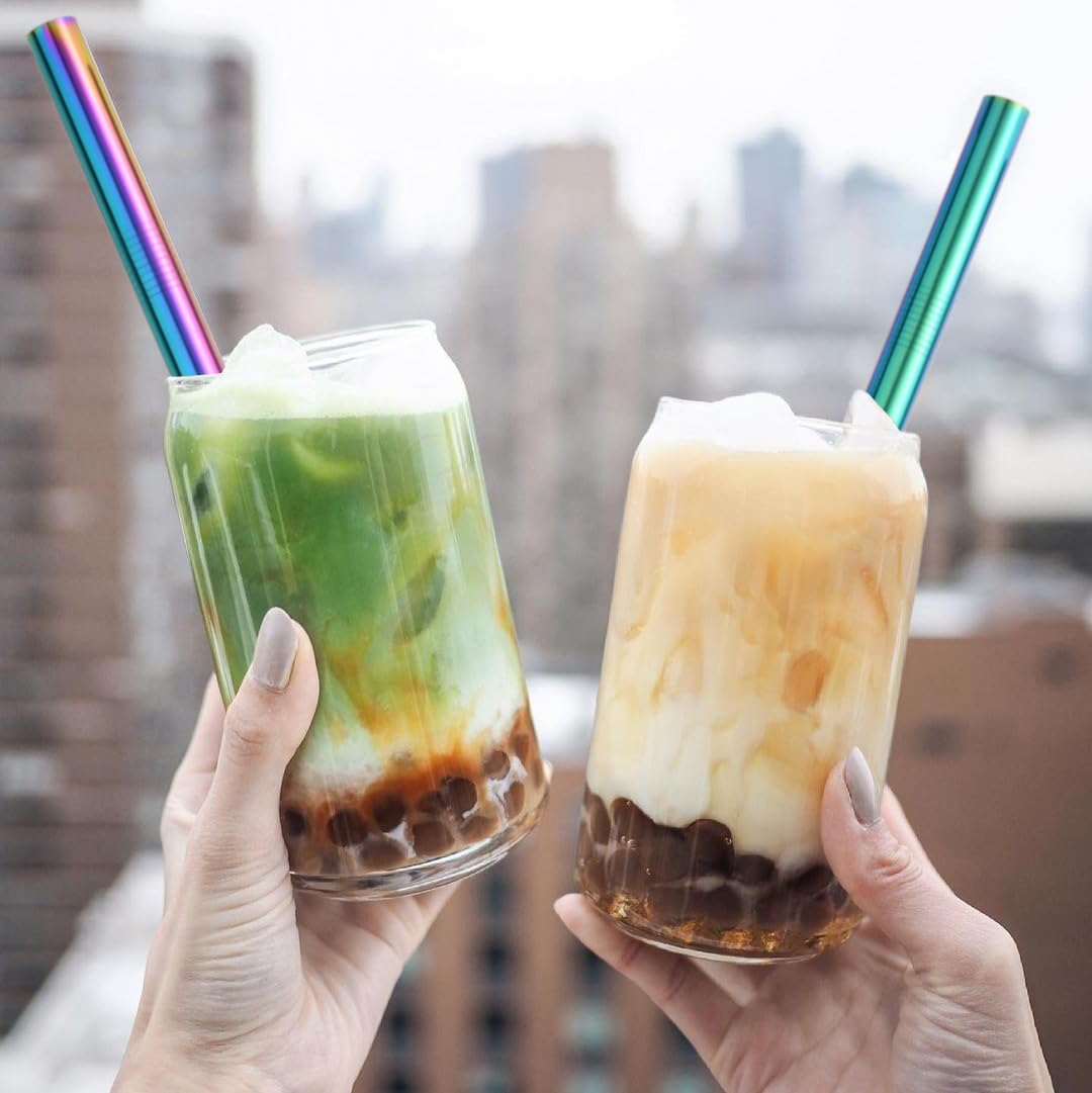 Alink 6-Pack Stainless Steel Metal Boba Straws, Extra Wide Colored Reusable Smoothie Straws With Cleaning Brush & Carrying Case