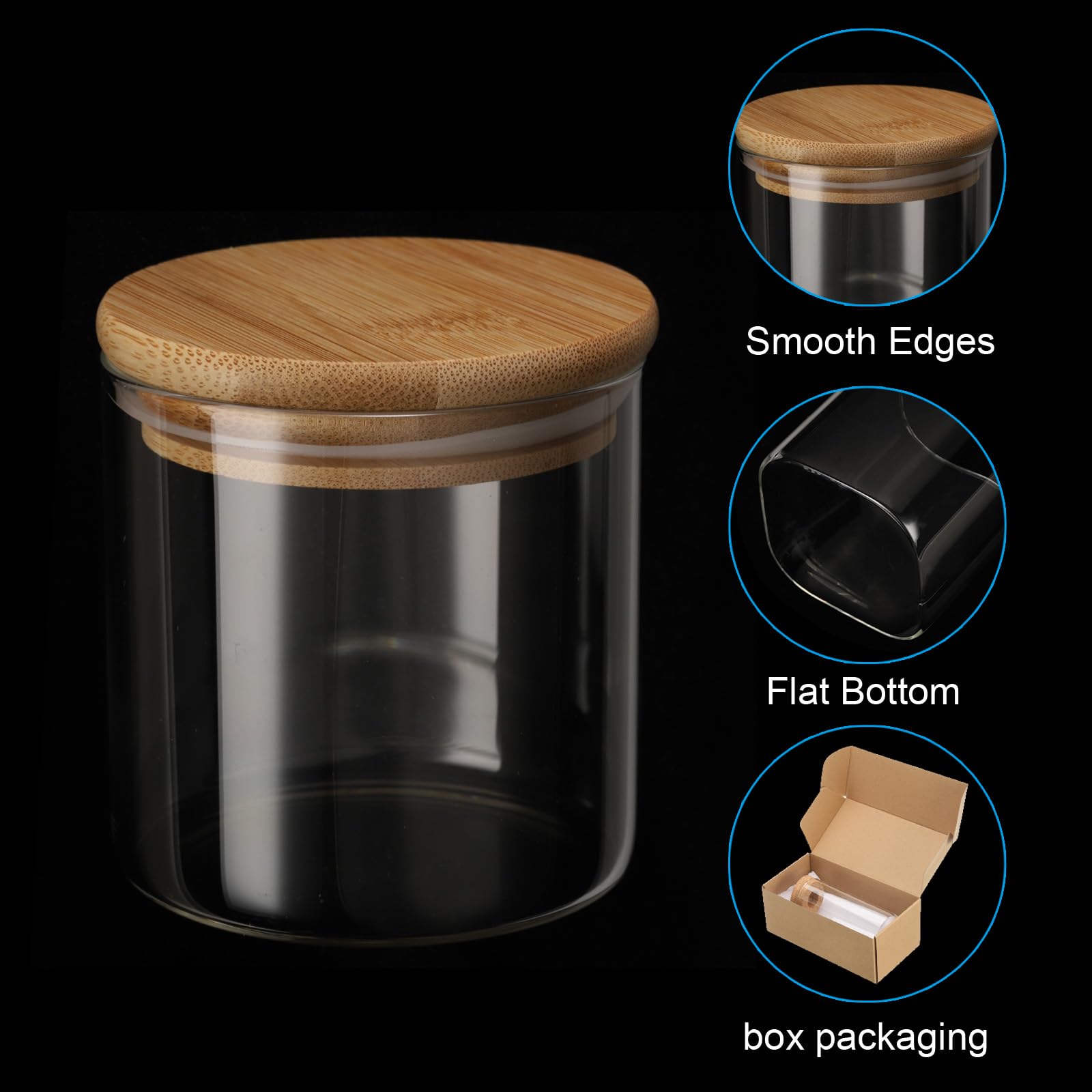 Patikil 14 Oz Glass Jar With Airtight Bamboo Lid, 2 Pack Glass Kitchen Container Clear Food Storage Jar For Nuts Sugar Coffee Be