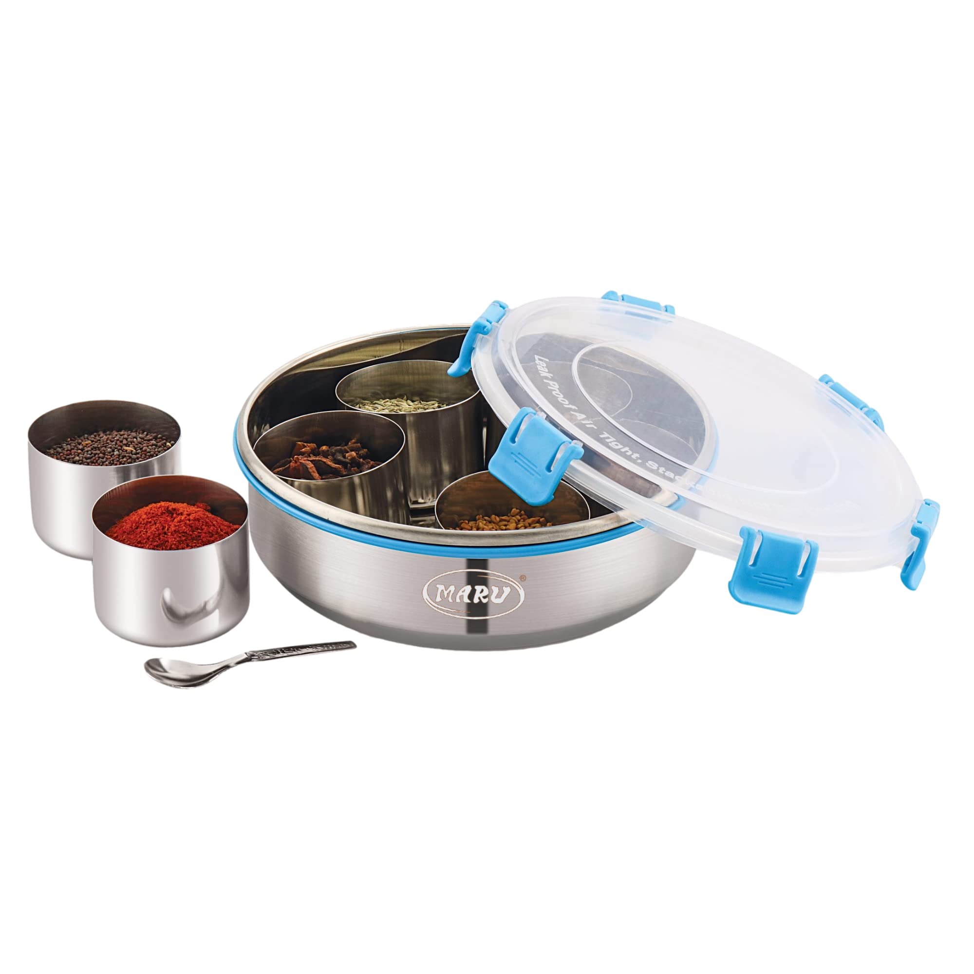 Maru Spice Box Stainless Steel |Masala Dabba Steel Masala Box For Kitchen Steel |Masala Dani For Kitchen Plastic Lid 7 Container