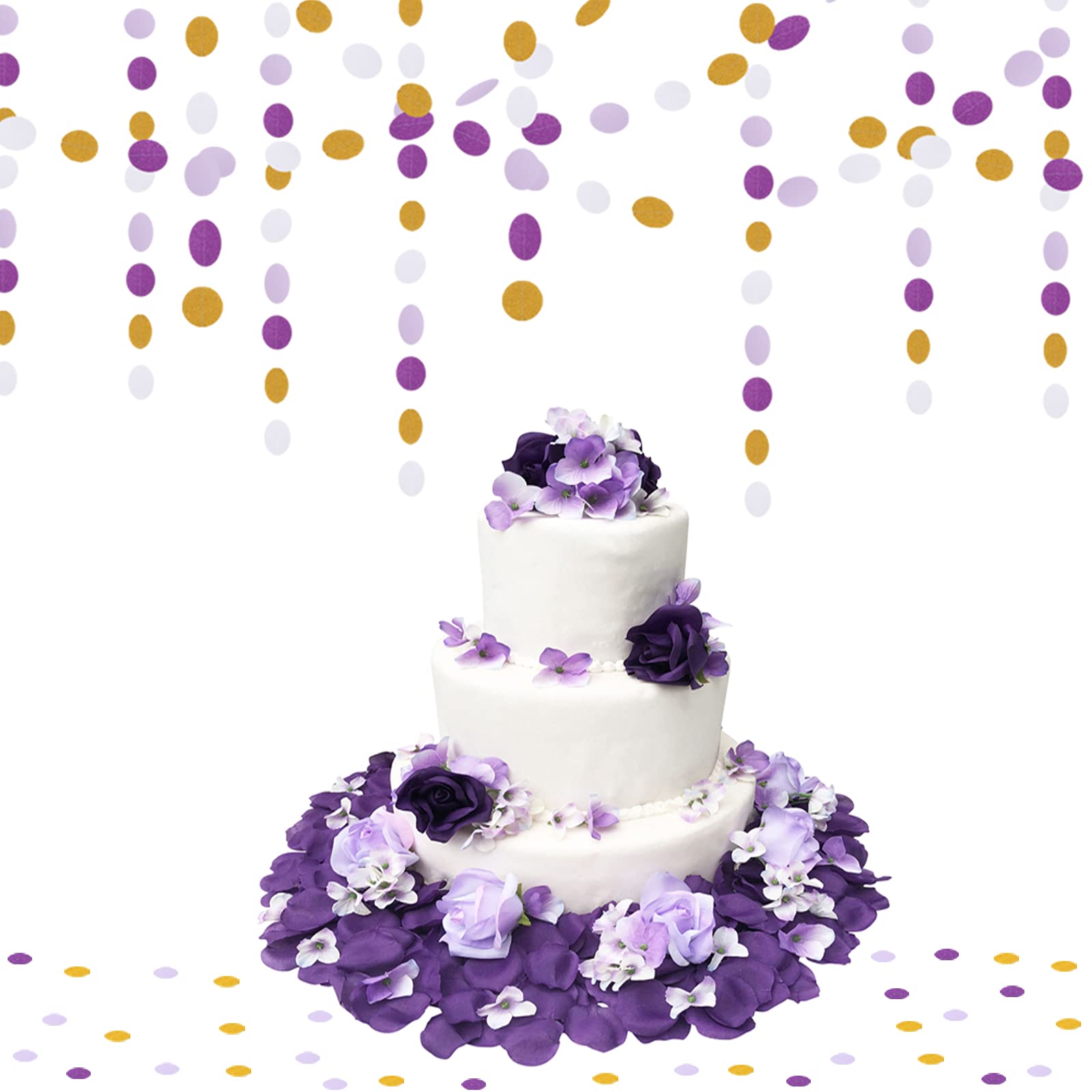 White Purple-Gold Party-Decorations Paper Garland - 52ft Glitter Hanging Streamer Banner,Graduation 2025 Mothers Decor Wedding B