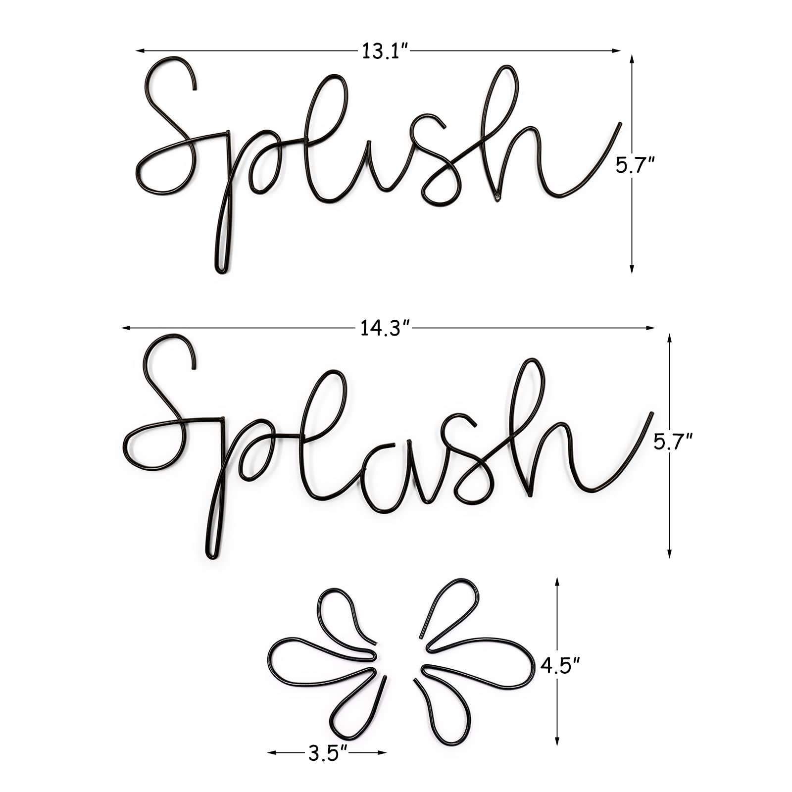 Qmetalart Splish Splash Bathroom Decor Wall Art Black Metal Wire Words Funny Signs Housewarming Wedding Gift Ideas