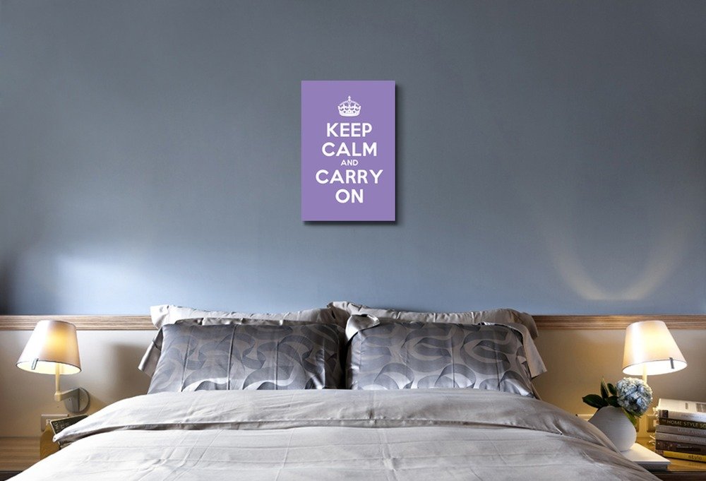 Canvas Wall Art Gallery Wrap Canvas Prints - Keep Calm And Carry On | Stretched Purple Canvas Home Art Ready To Hang - 16'' X 24