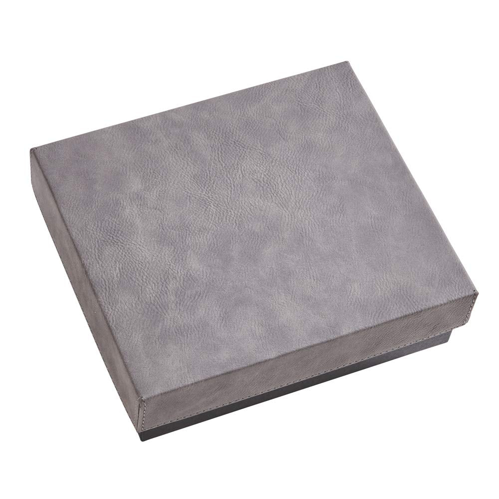 Leatherette Box/8 Oz Flask/2 Cups Grey