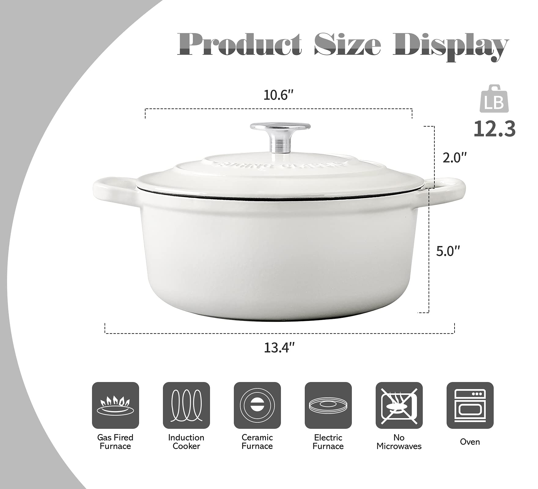 Edging Casting Enameled Cast Iron Covered 5.5 Quart Dutch Oven With Dual Handle, White