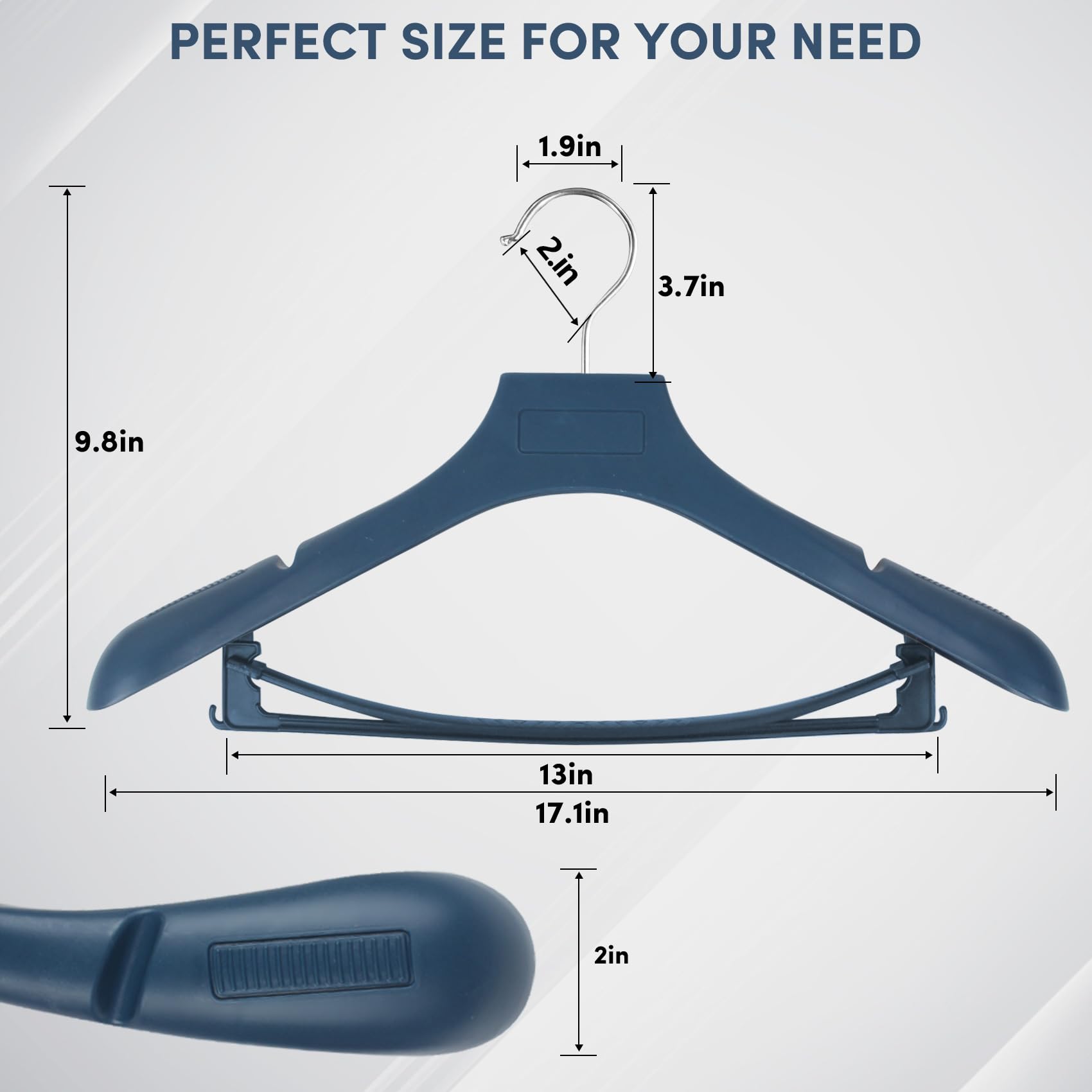 Suit Hangers For Men 50 Pack, Extra Wide Hangers Non Slip Width 17.7'', Blue Coat Hangers Thick Plastic With Pants Bar 360 Swive