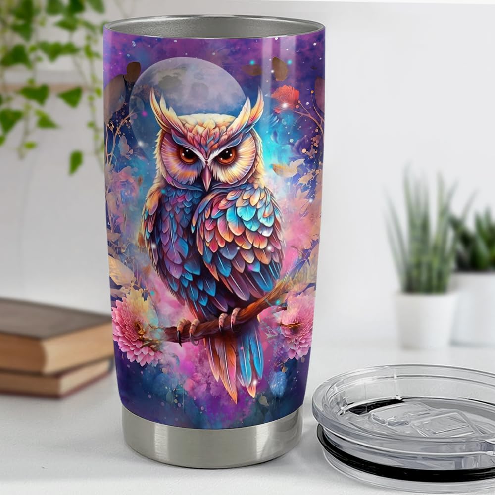 SANDJEST Owl Tumbler 20oz Stainless Steel Insulated Tumblers Coffee Travel Mug Cup Owls Gifts for Women Girls Gift for Birthday