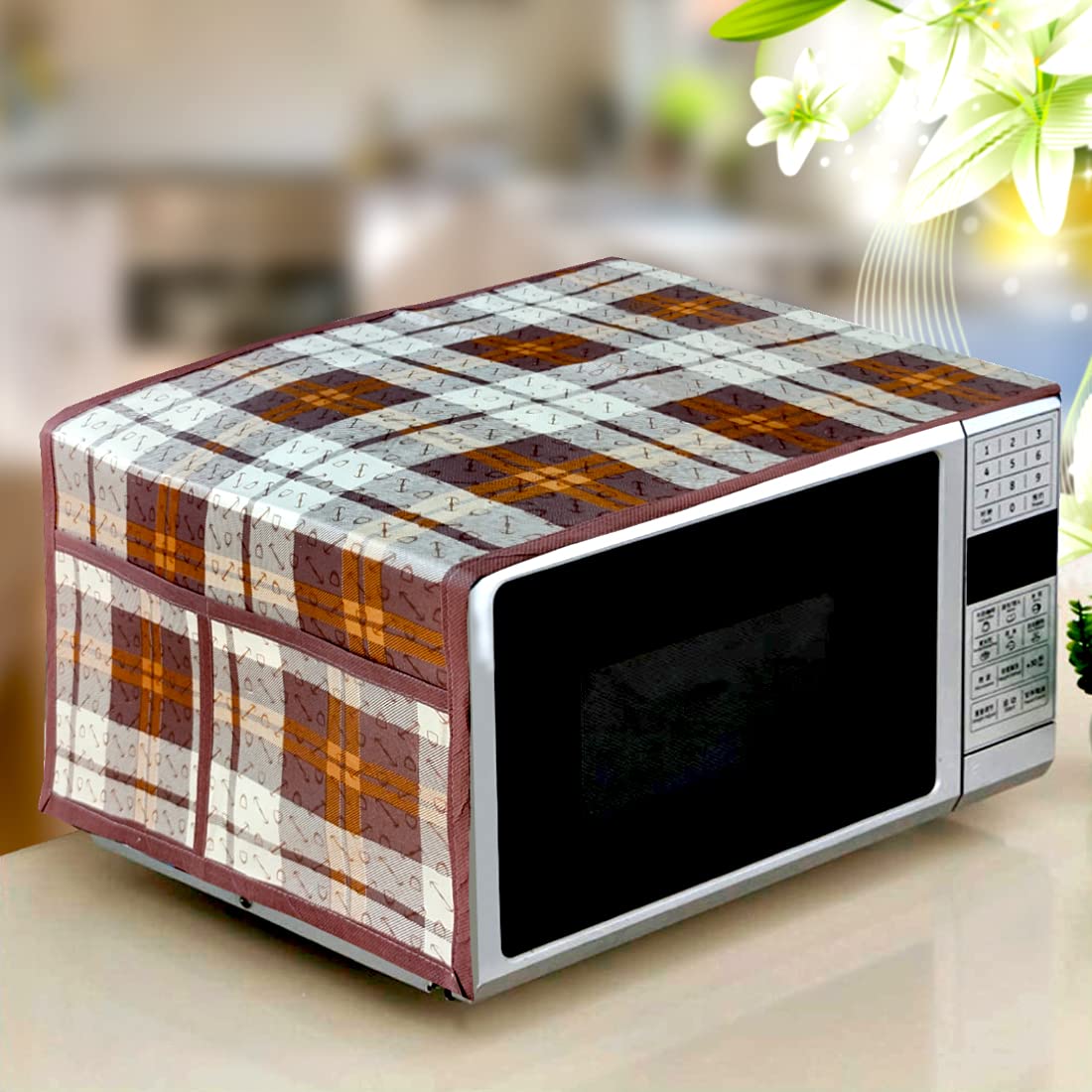 Kanushi Industries Microwave/Oven Top Cover With 4 Utility Pockets (Var-Micro-Nw-New-09-Top)
