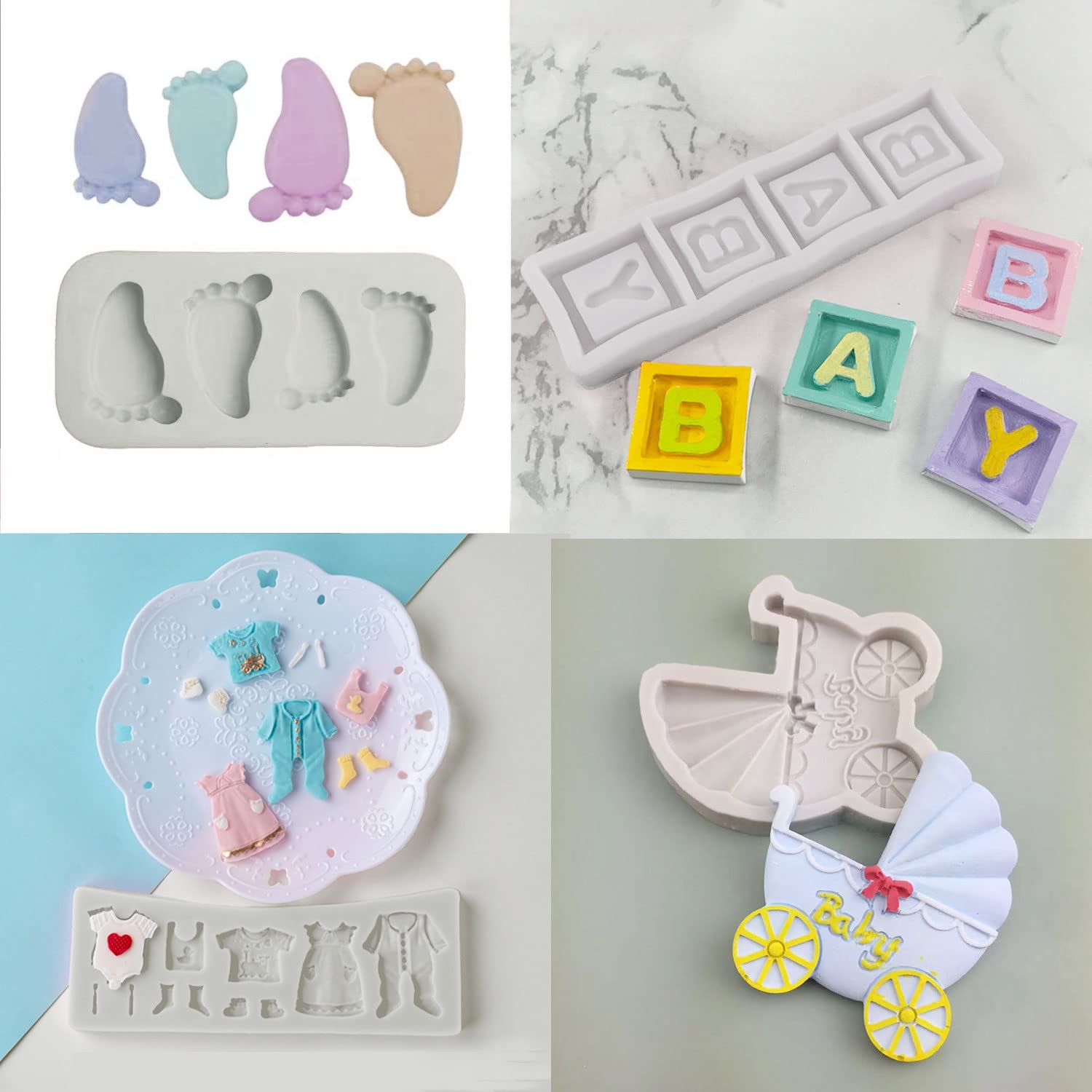 8 Pack Cute Baby Silicone Fondant Cake Mold Baby Shower Theme Cupcake Mold Cake Decorating Mold Baking Mold Gummy Sugar Chocolat