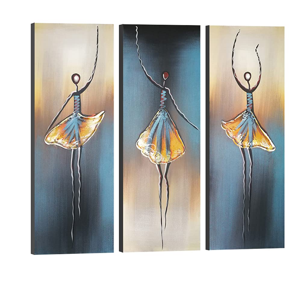 Wieco Art Dancing Girls Modern Large Contemporary 3 Panels 100% Hand Painted Stretched And Framed Ballet Dancers Oil Paintings O