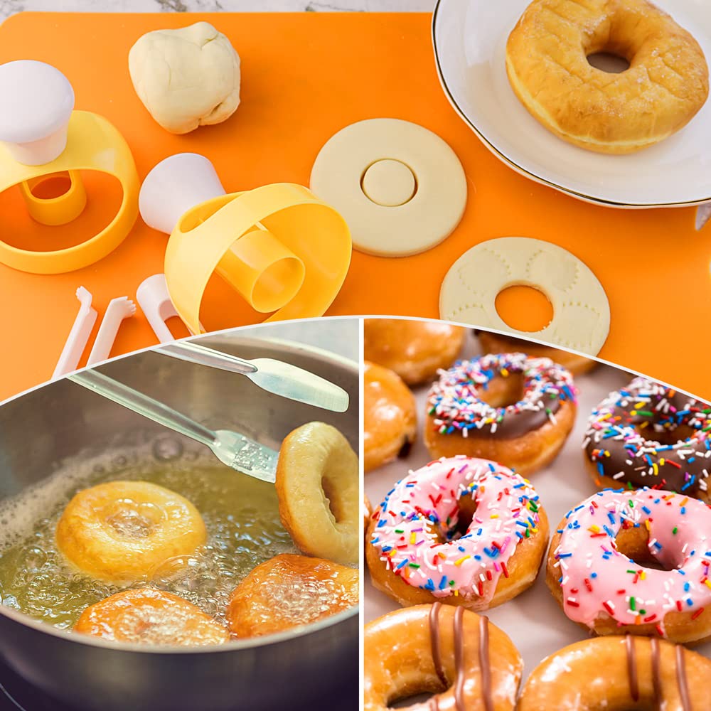 Hengke 2 Pack Plastic Donut Cutters With Dipping Pliers Doughnut Mould Doughnut Maker Diy Doughnut Baking Tool Non-Stick Donut M