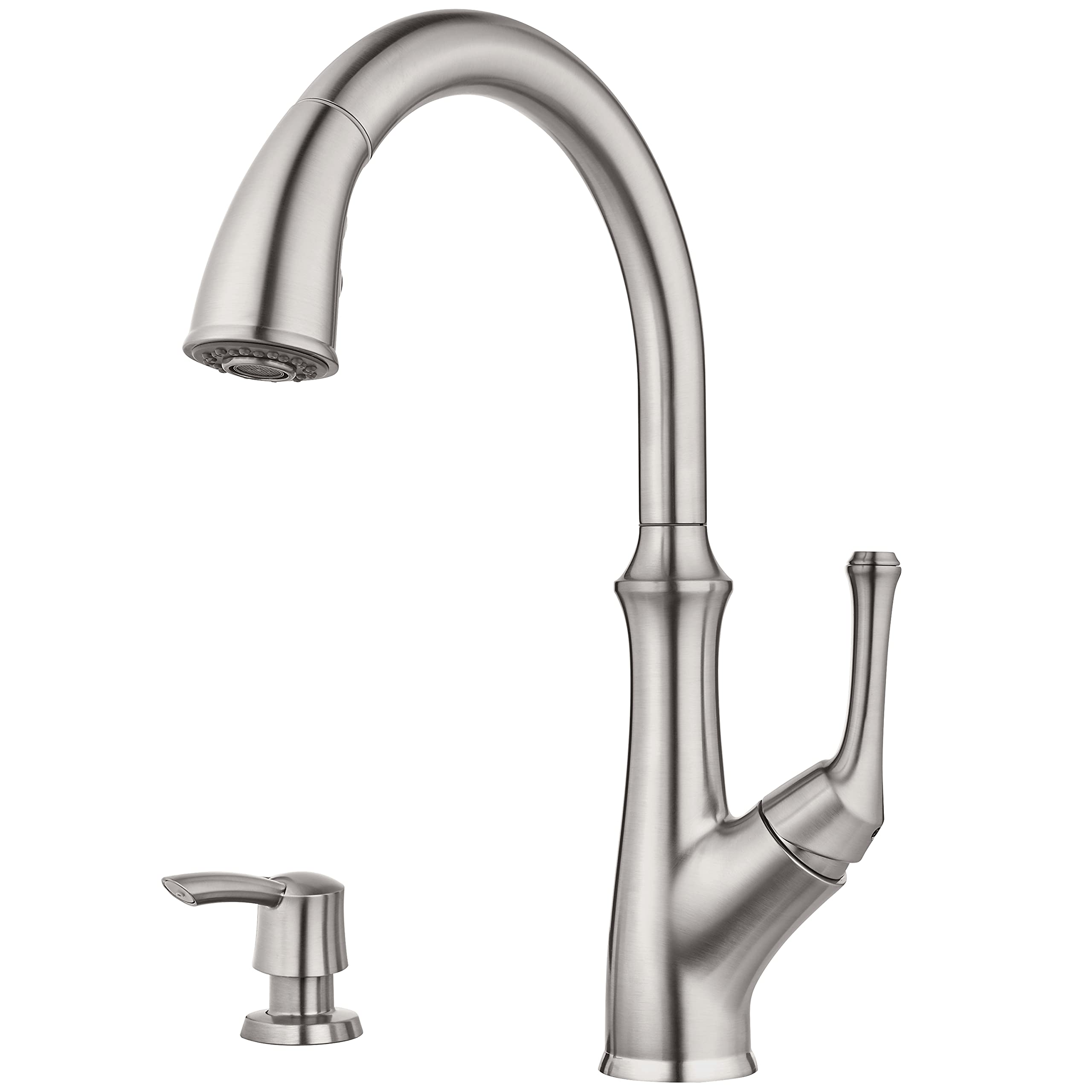 Pfister Tamera Kitchen Faucet with Pull Down Sprayer and Soap Dispenser, Single Handle, High Arc, Stainless Steel Finish, F5297T