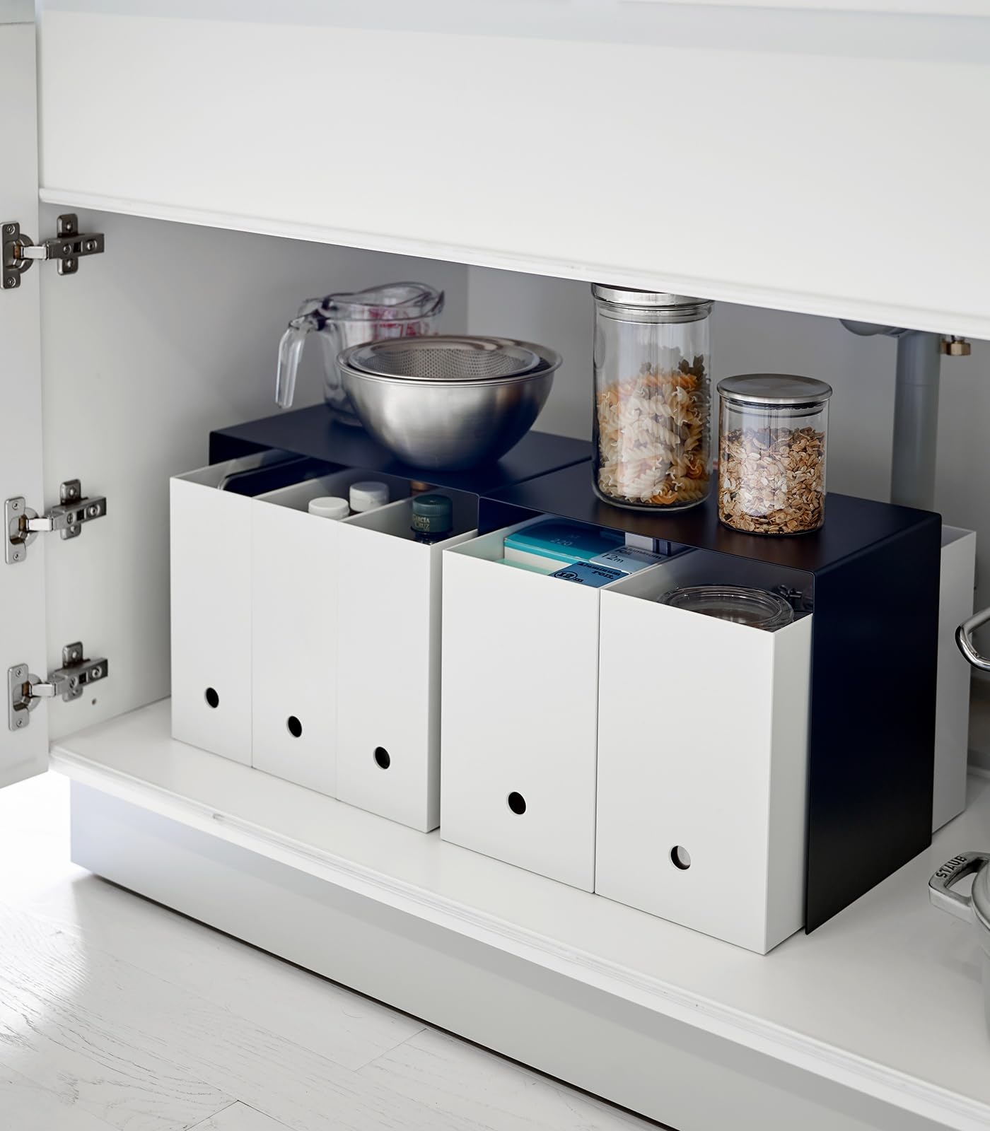 Yamazaki Home Cabinet Storage Organizer | Set Of 2 | Kitchen Pantry | Steel | Riser, One Size, Black