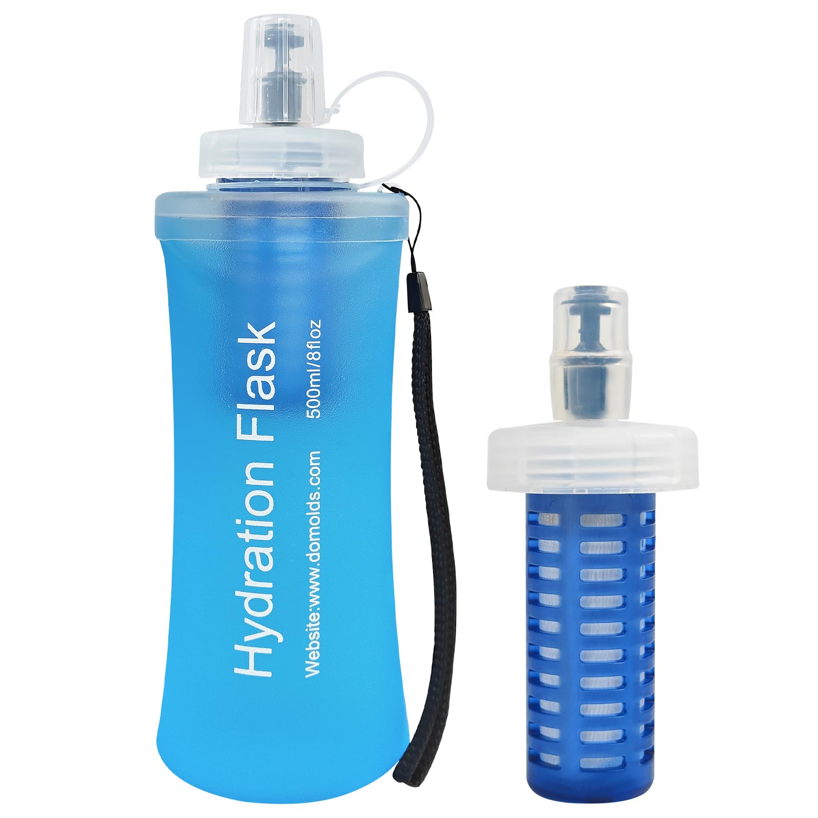 CXWLJL 500ml Soft Flask Water Bottle, Collapsible Water Bottle with Filter, Perfect for Hiking, Backpacking, and Camping  Blue