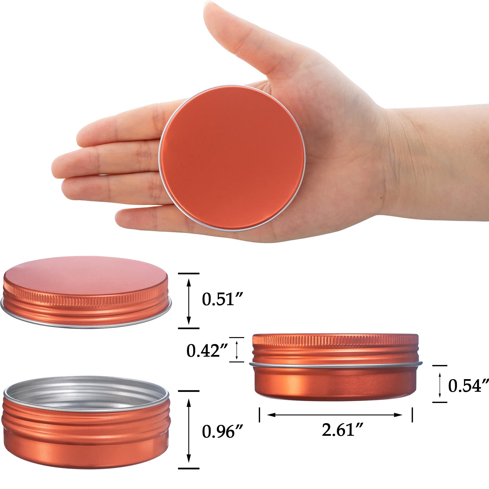 2 Oz / 60Ml Screw Top Aluminum Tin Jar With Screw Lid And Blank Labels - Pack Of 23 (Orange)