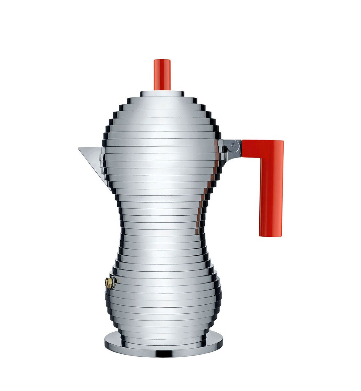 Alessi Mdl02/6 R Pulcina Stove Top Espresso 6 Cup Coffee Maker In Aluminum Casting Handle And Knob In Pa, Red