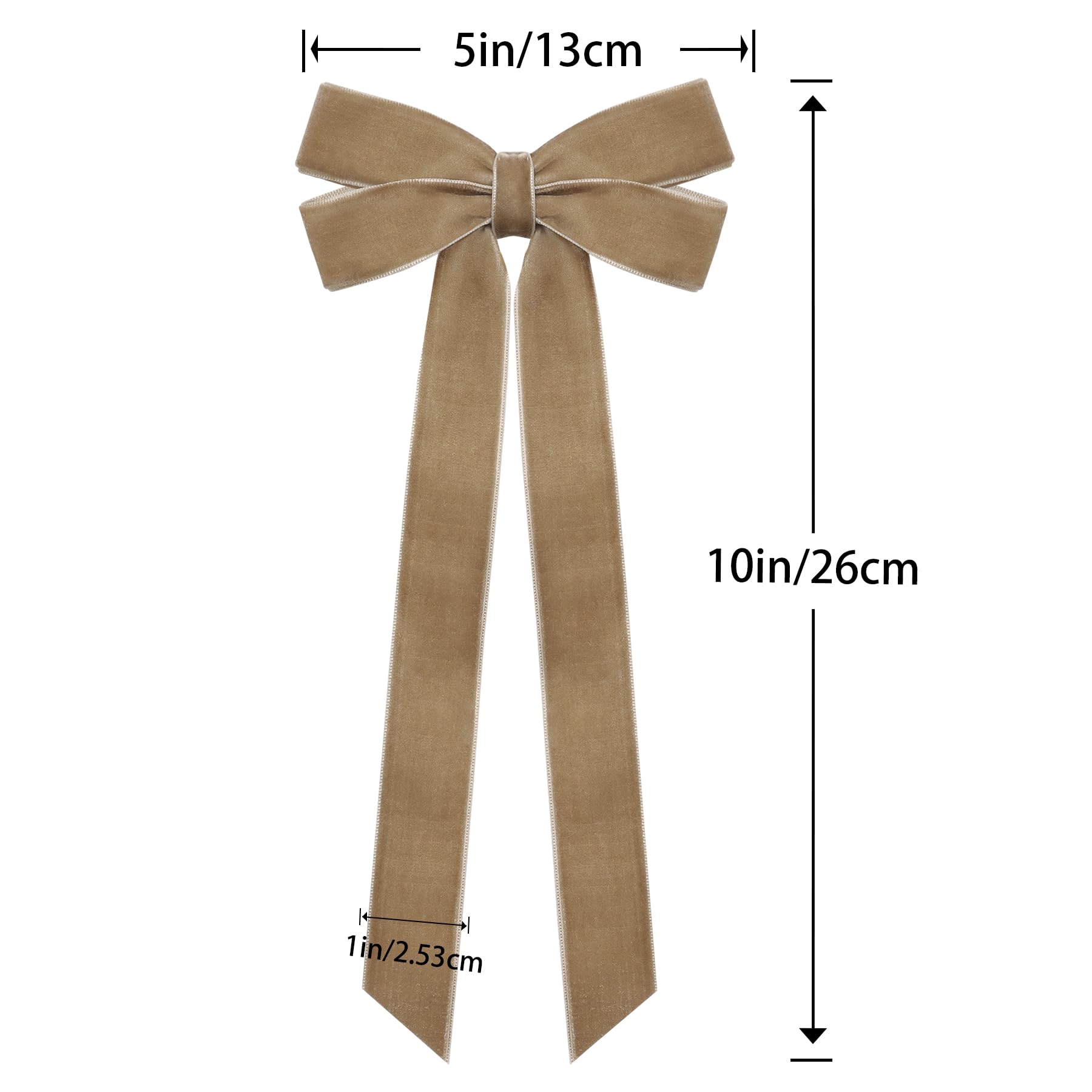 12Pcs Neutral Velvet Ribbon Bows Christmas Tree Decorations,5in x 10in Vintage Xmas Ornaments for Tree Home Party Front Door Wre