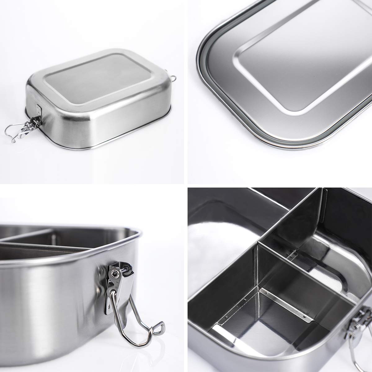 Stainless Steel Bento Box Lunch Containers For Adults Leakproof 3 Compartment Metal Bento Lunch Box Food Container For Over 5 Ye