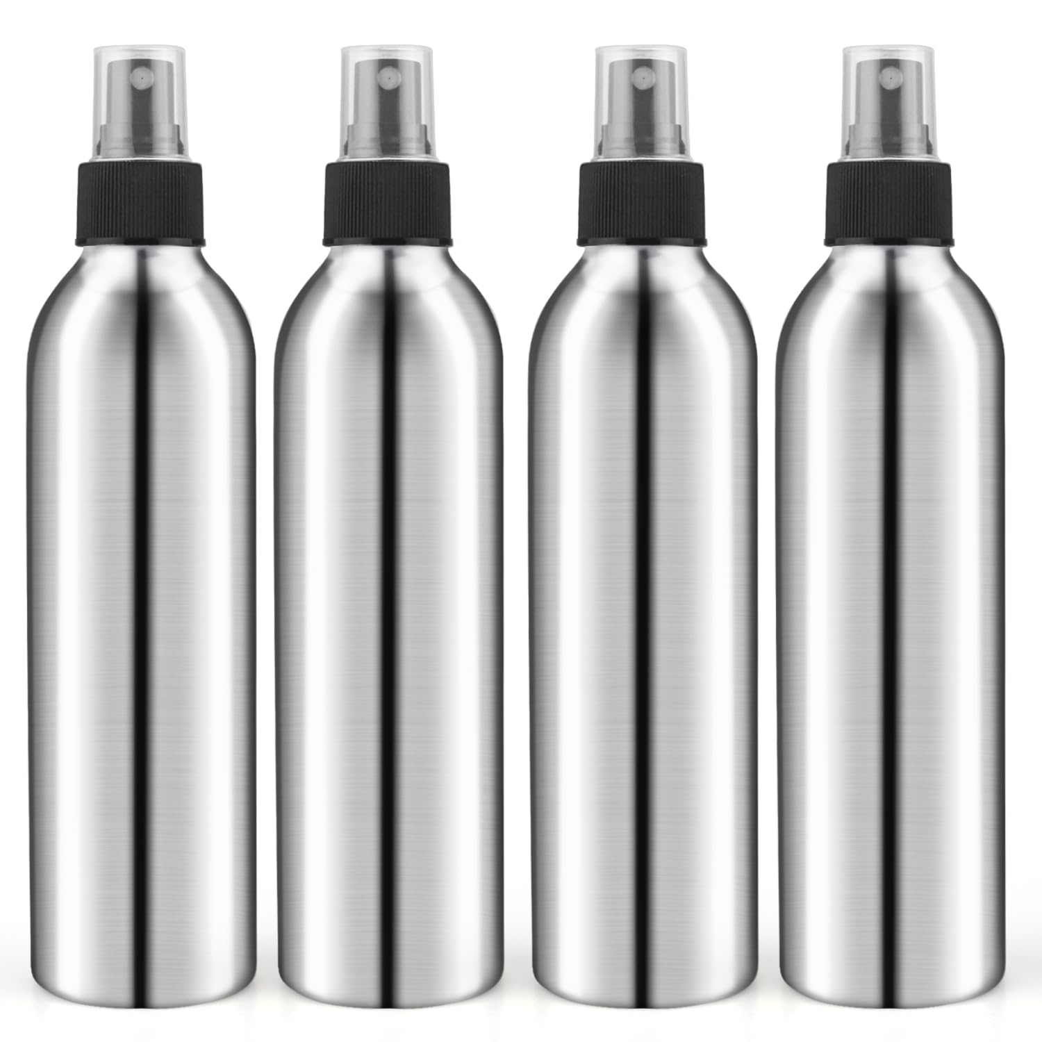 Dmuuudm 4-Pack 8Oz Aluminum Fine Mist Spray Bottles,Empty Metal Atomizer Bottles With Press Pump&Lids,Perfume Spray Bottles Cosm