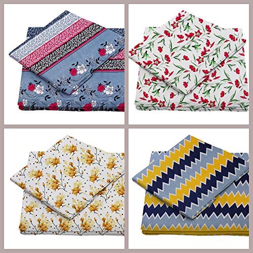 Vas Collection 144 Tc Microfiber Double Bedsheets Combo Pack Of 4 Bedsheet With 8 Pillow Covers (6X7 Feet Bed, 225X220 Cm,Red,Bl