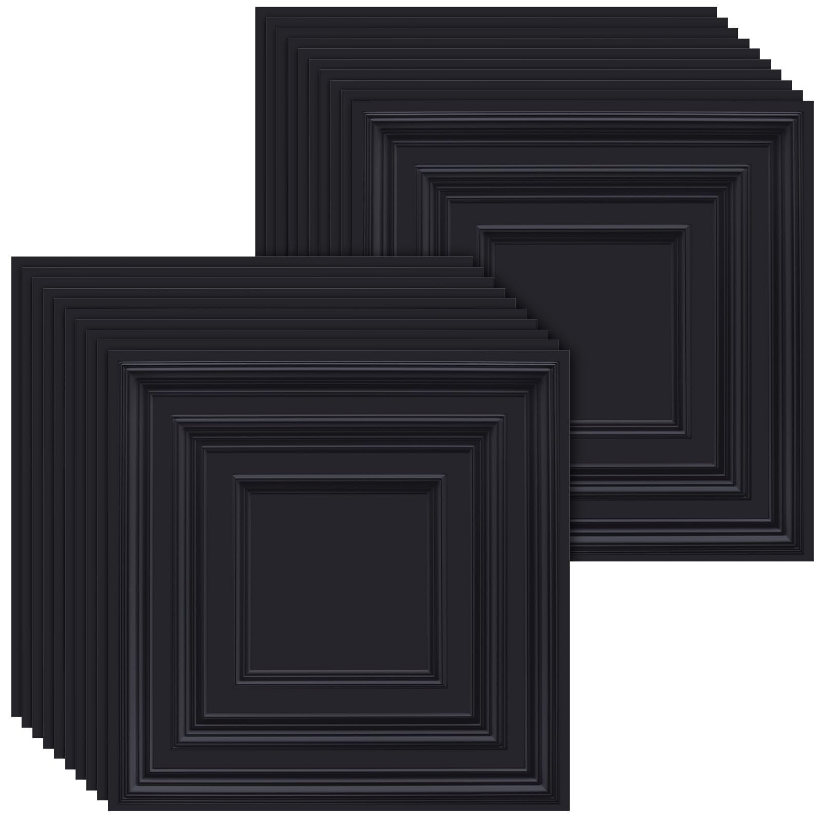 Landical 20 Pcs 2 x 2 ft Black PVC Plastic Drop Ceiling Tiles 24 x 24 x 0.8 Inch Ceiling Panels Decorative Cover 80 Sq. ft for O