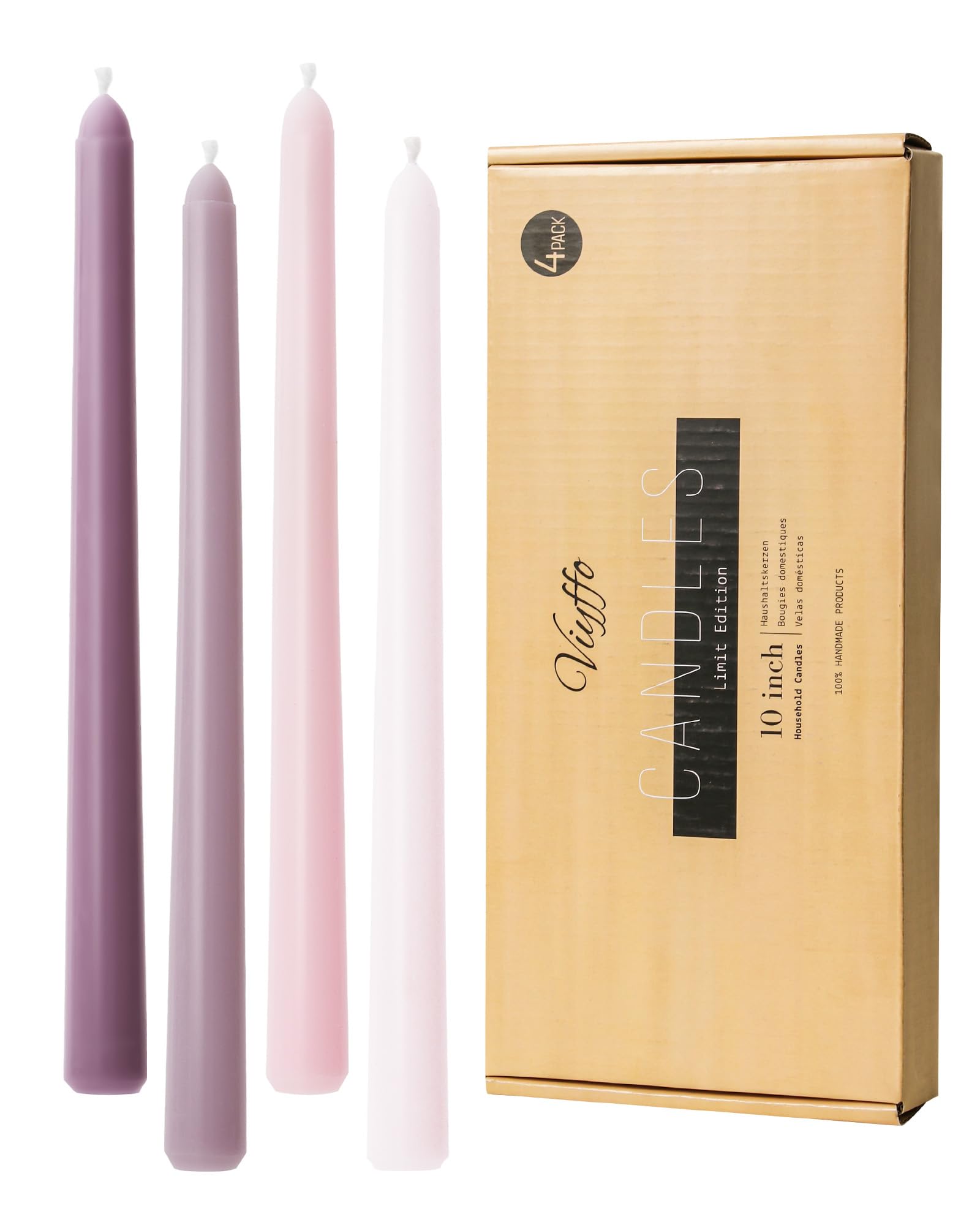 Viyffo Taper Candles 10 Inch Purple Set of 4 Unscented, Dripless, Smokeless Long Tall Tapered Candlesticks Wedding Home Decor Di