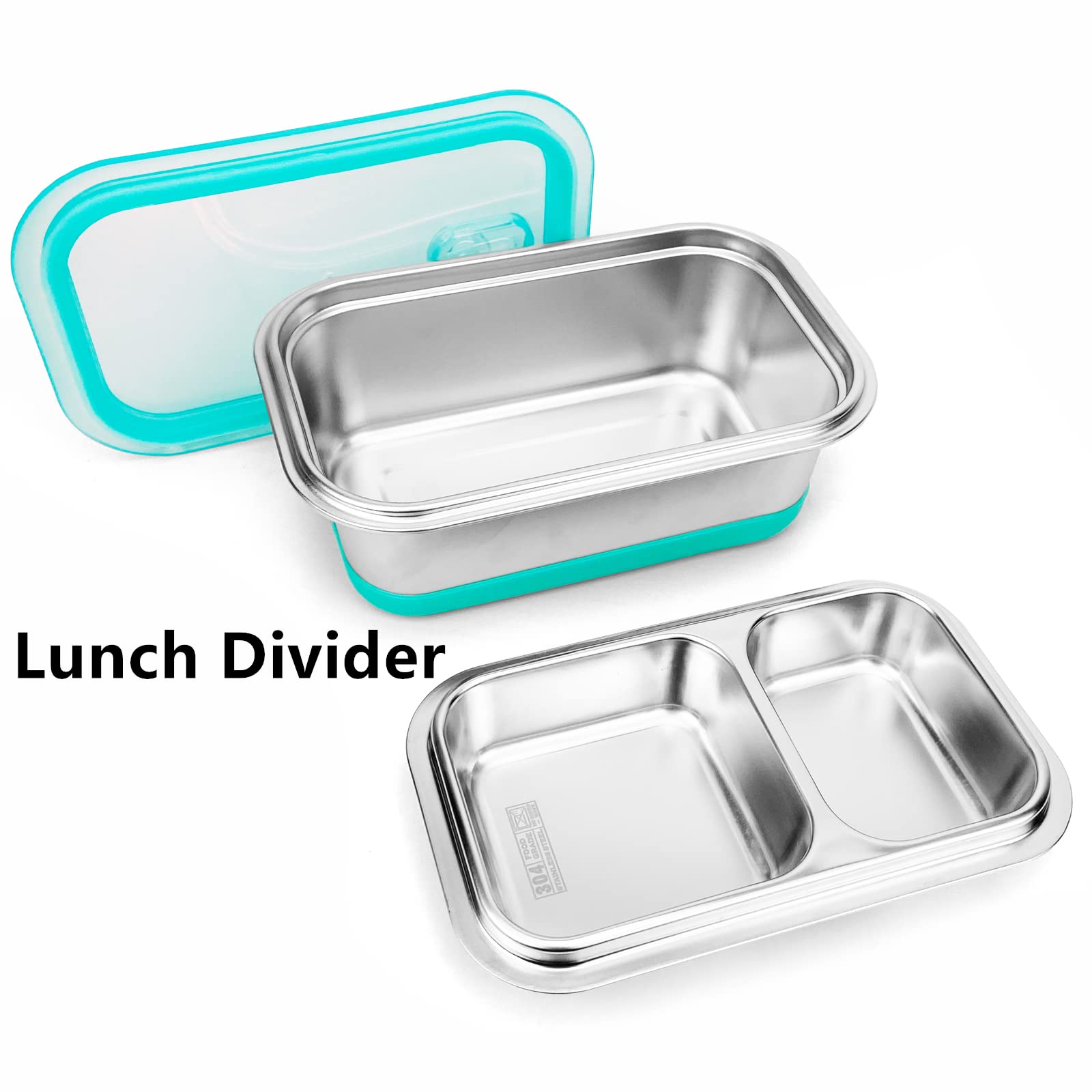 Lunbengo 1400Ml Stainless Steel Bento Lunch Box With Plastic Lids- Large Meal Prep Container With 500Ml Divided Compartments - P