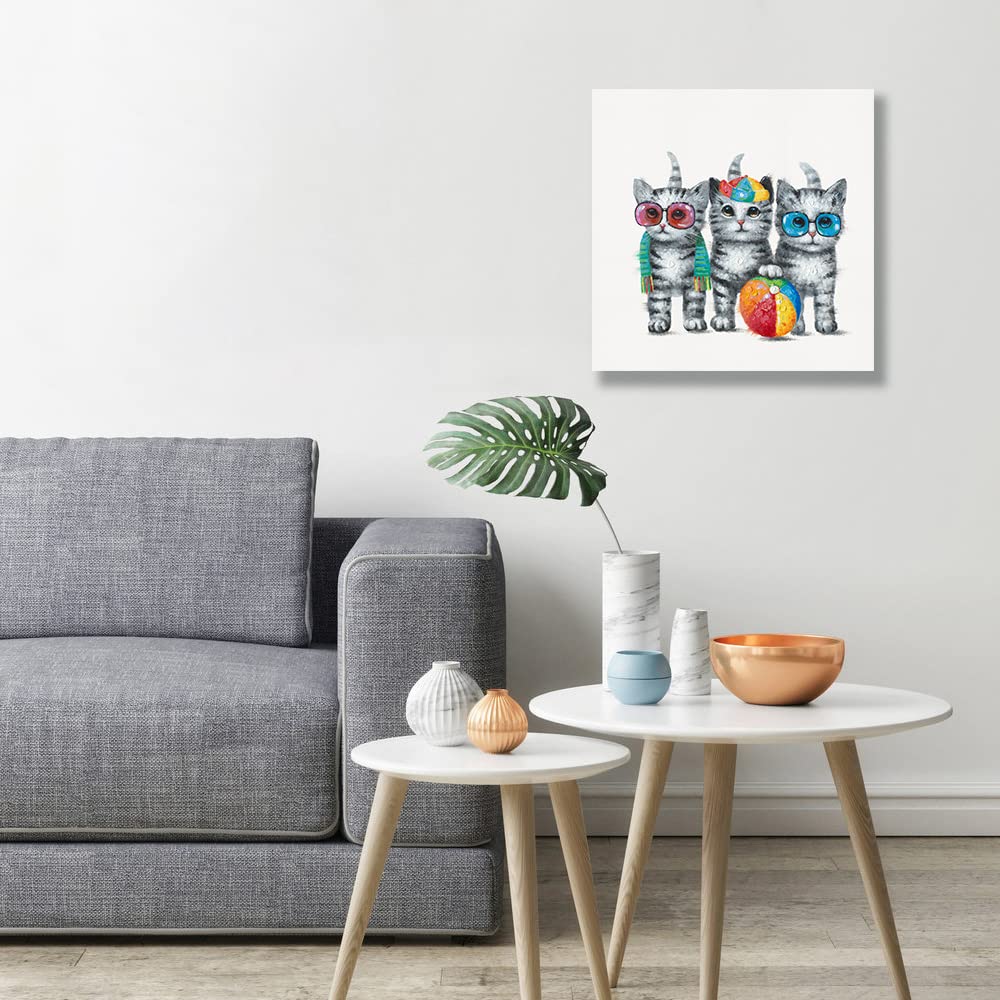 Yidepot Cute Cat Canvas Wall Art: Framed Cat Pictures Small Funny Kitty-Cat Babies Painting For Girl'S Bedroom Bathroom Ready To