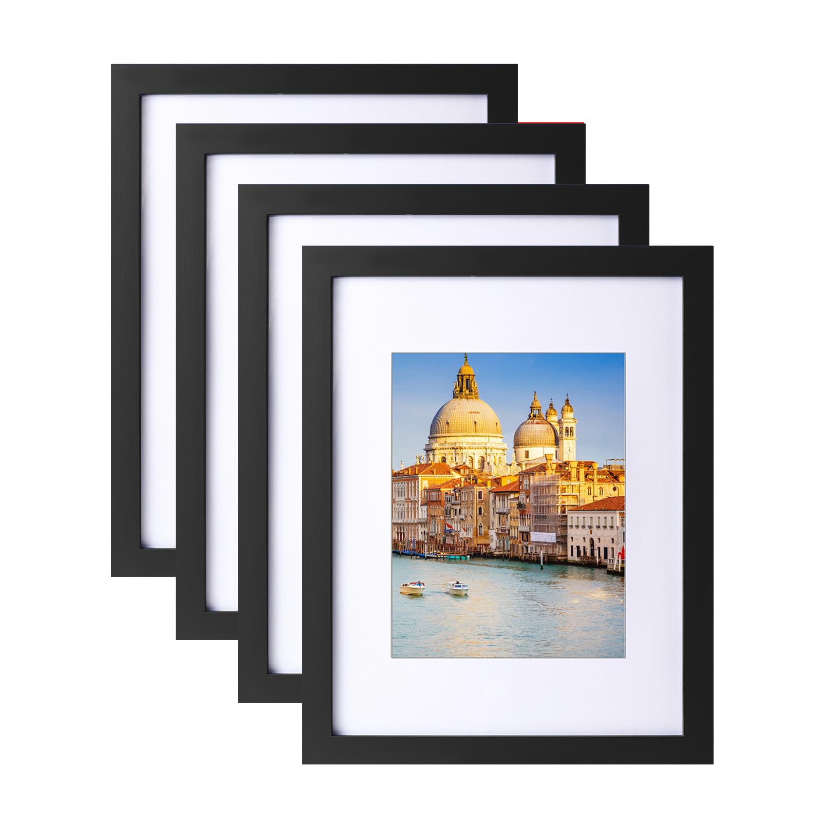 wyooxoo 8.5x11 Picture Frame Set of 4 Made of Solid Wood Photo Frames Display Pictures 6x8 with Mat or 8.5x11 Without Mat Colorf