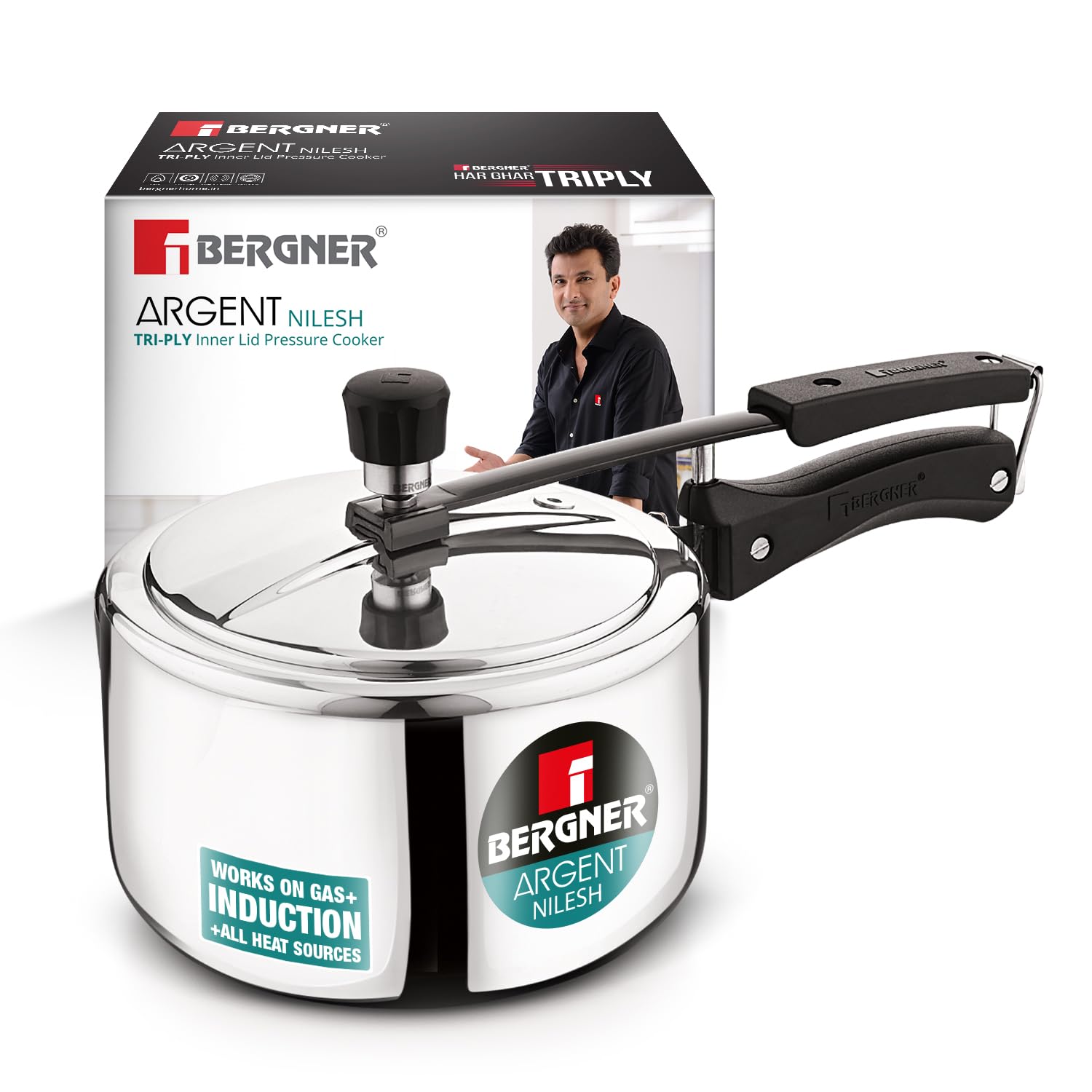 Bergner Rack Bergner Argent Triply Stainless Steel 1.5 Liters Inner Lid Pressure Co ...