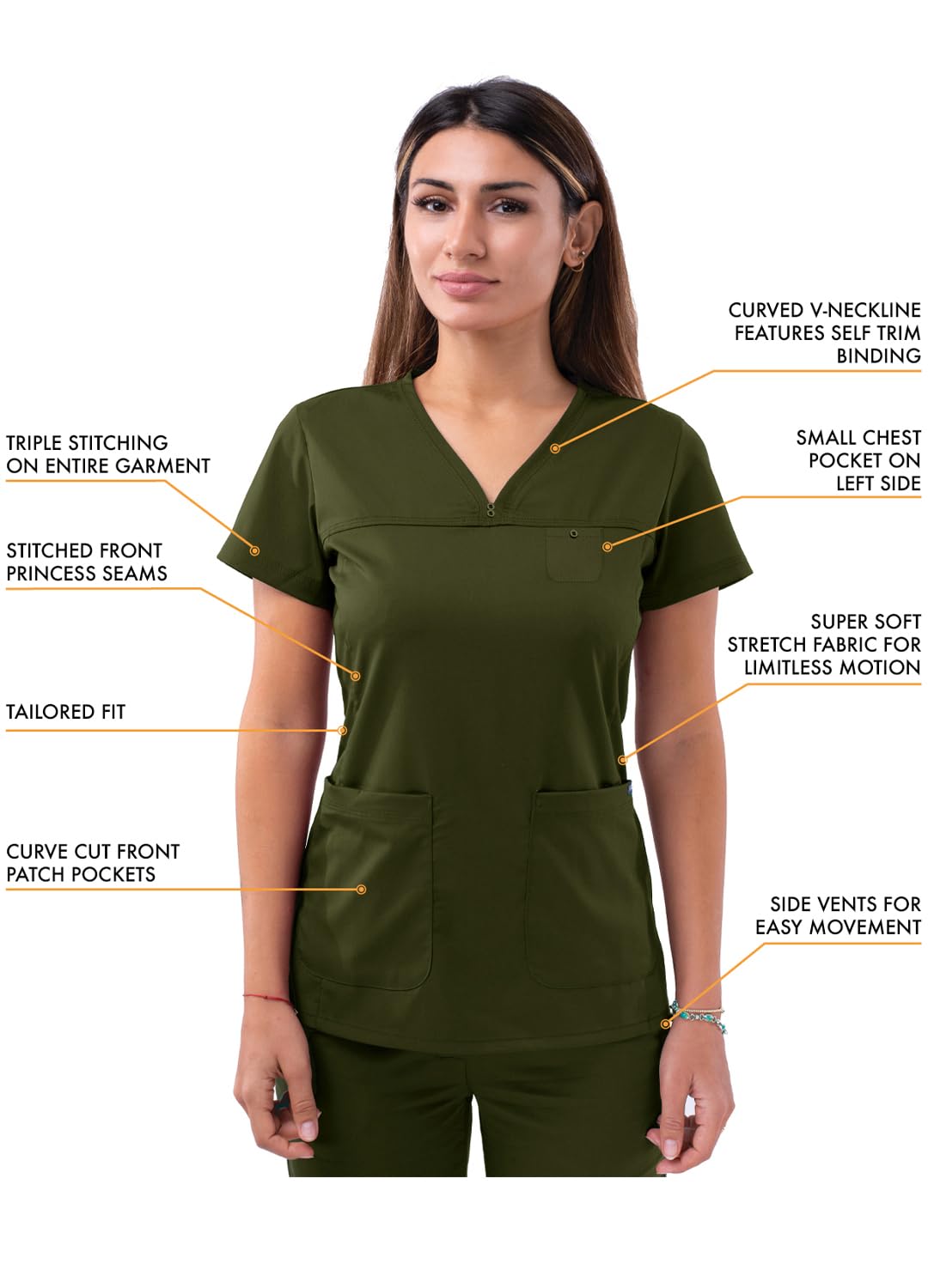 Adar Pro Movement Booster Scrub Set For Women - Sweetheart V-Neck Scrub Top  Yoga Jogger Scrub Pants - P9400 - Olive - L