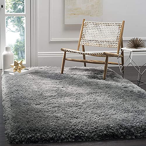 Gem Carpets Soft Modern Shag Area Rugs Fluffy Living Room Carpet Comfy Bedroom Home Decorate Floor Kids Playing Mat Silver(6X9 F