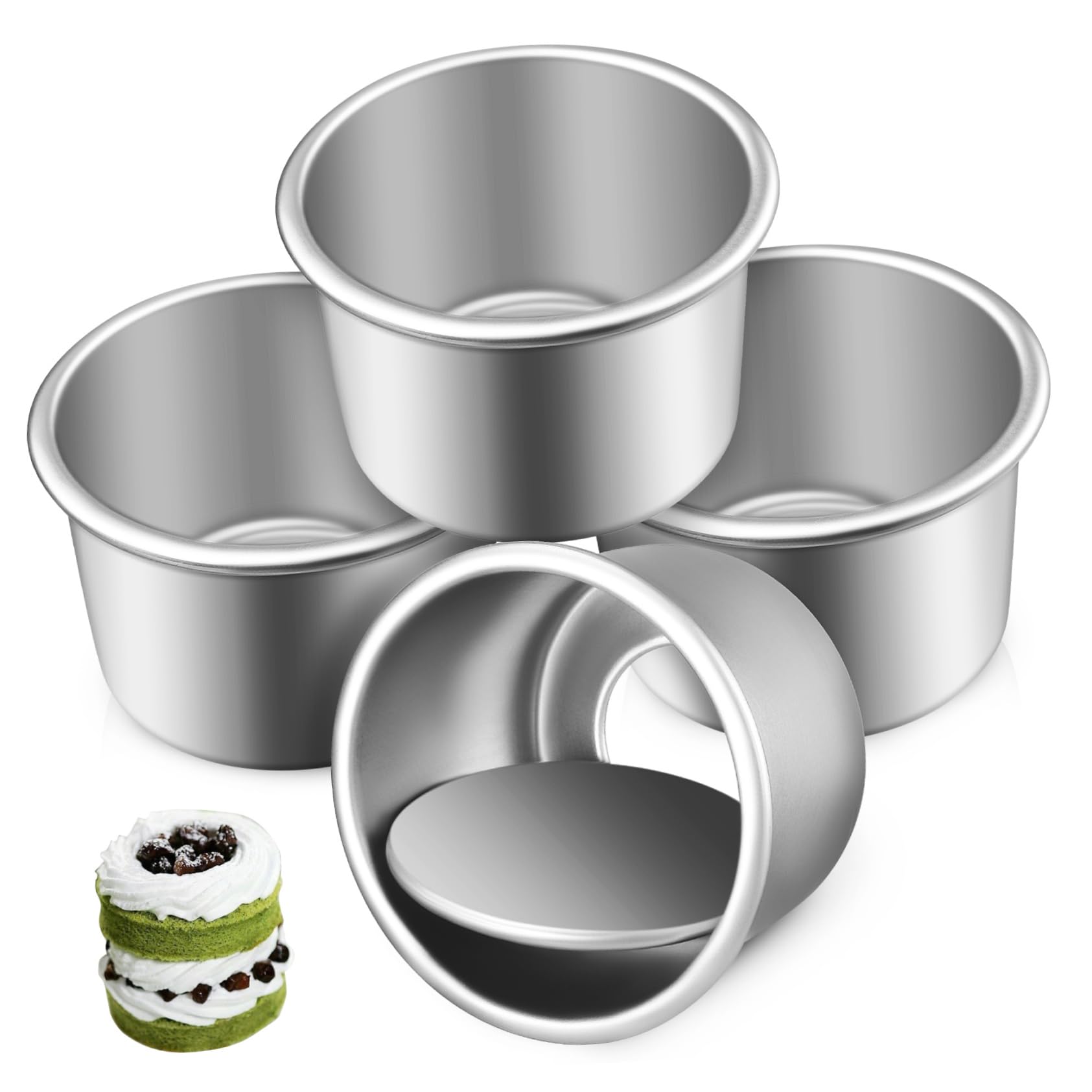 OUNONA 4 Pcs 2Inch Round Cake Pans with Removable Bottom Aluminum Alloy Baking Molds for Mini Cakes for Baking Parties and Spec