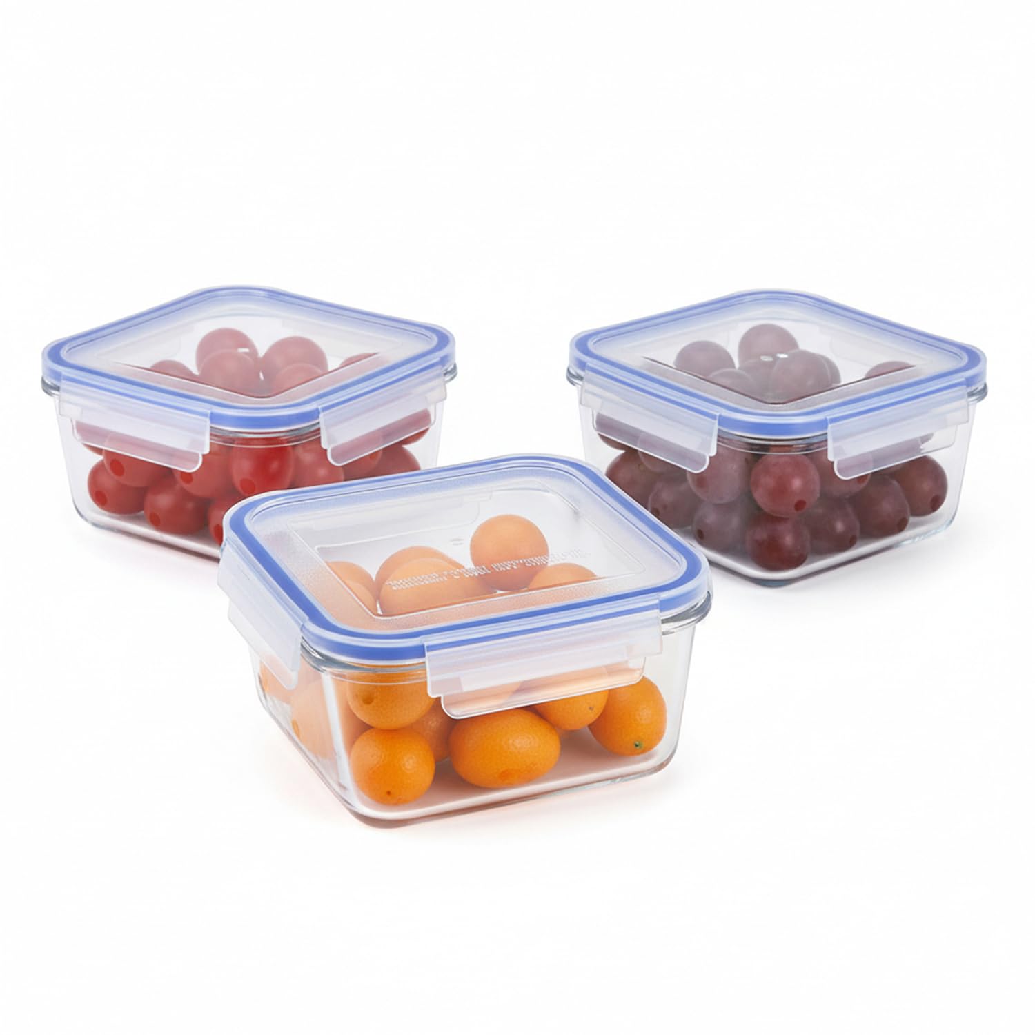 Amazon Brand  Solimo Square Glass Food Storage Container, 900 Ml  Set Of 3, Airtight & Leakproof, Microwave & Freezer Safe, Tr