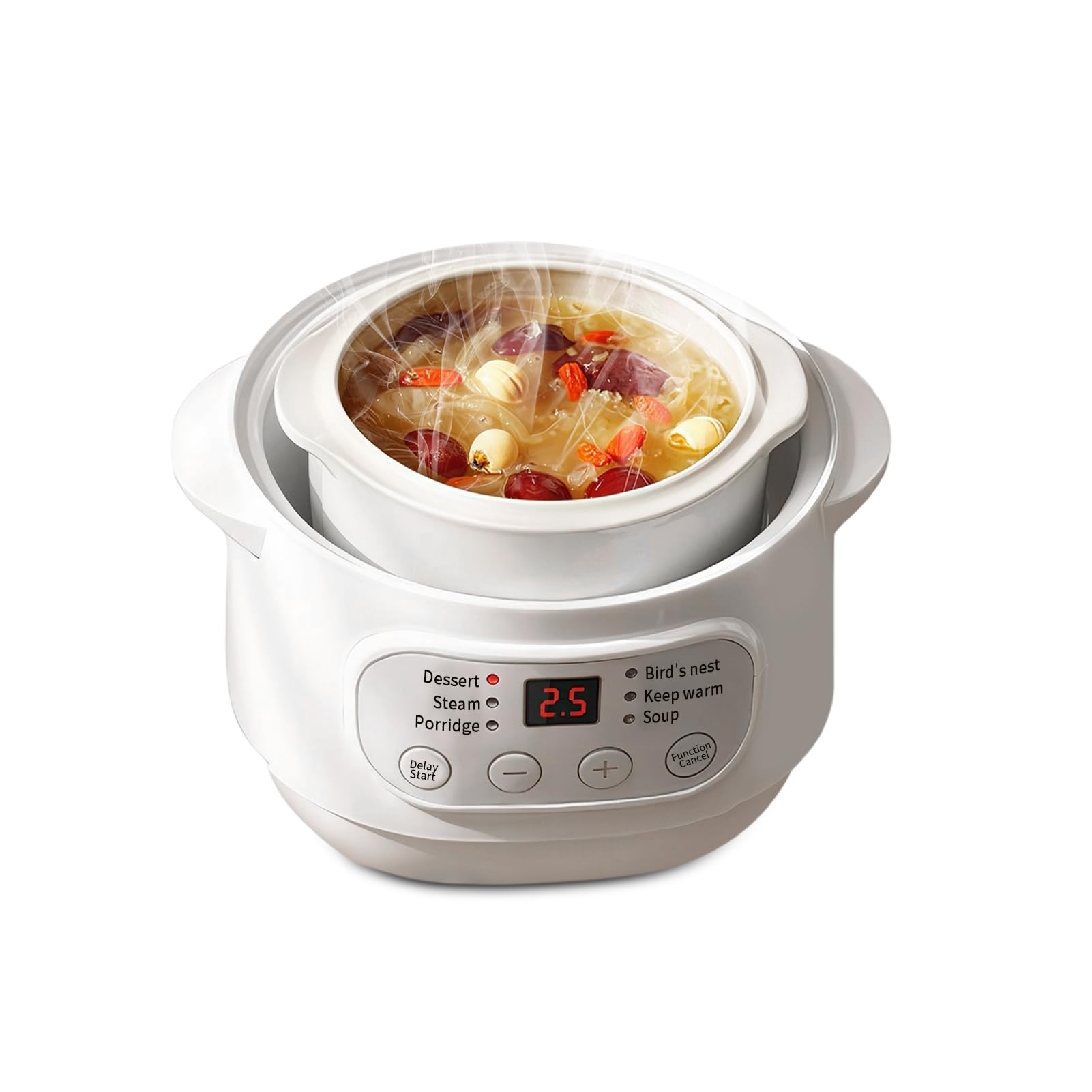 Natudeco 1L Electric Stew Pot Slow Cookers Electric Stew Cooker Ceramic Liner with Lid Ceramic Casserole Cooking Pot for Stove P