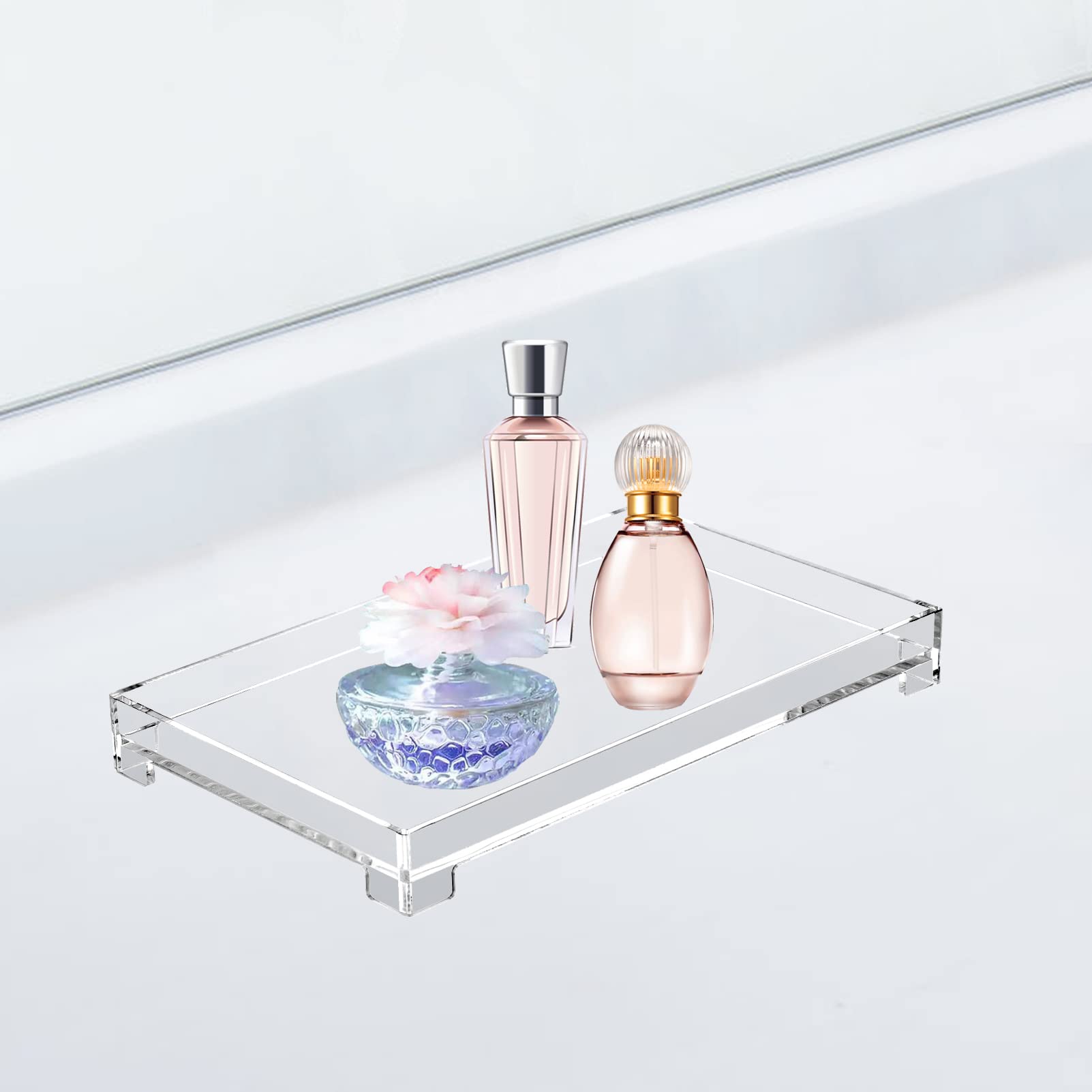 Delipply Vanity Bathroom Tray, Acrylic Rectangle Decorative Catchall Organizer Storage Tray (Medium-Clear)