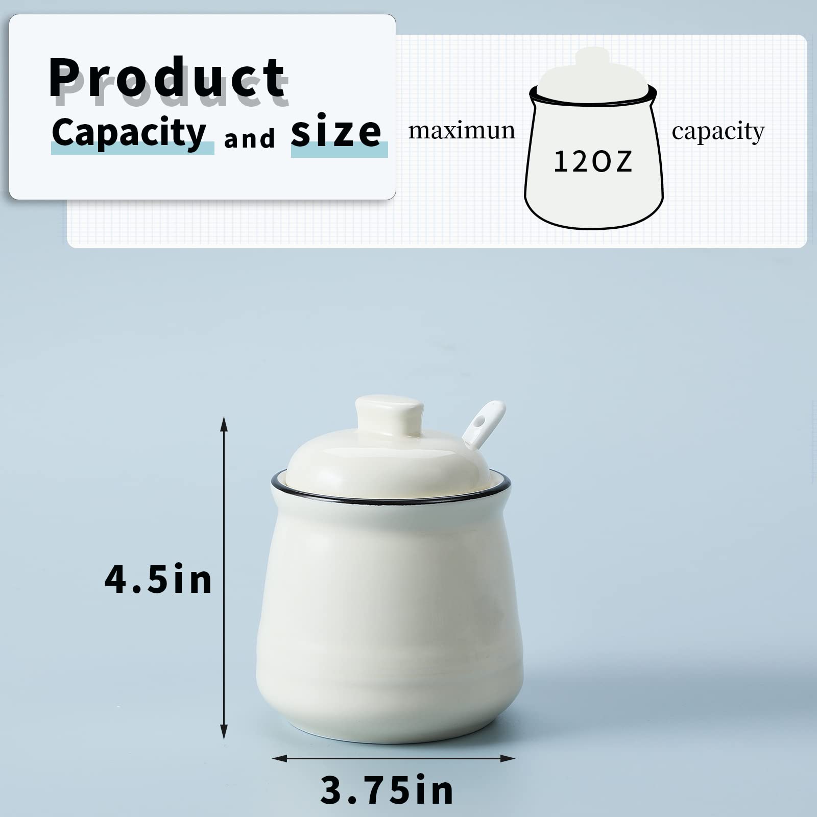 HAOTOP Porcelain Salt Bowl with Lid and Spoon Ceramic Sugar Bowl 12oz (Beige)