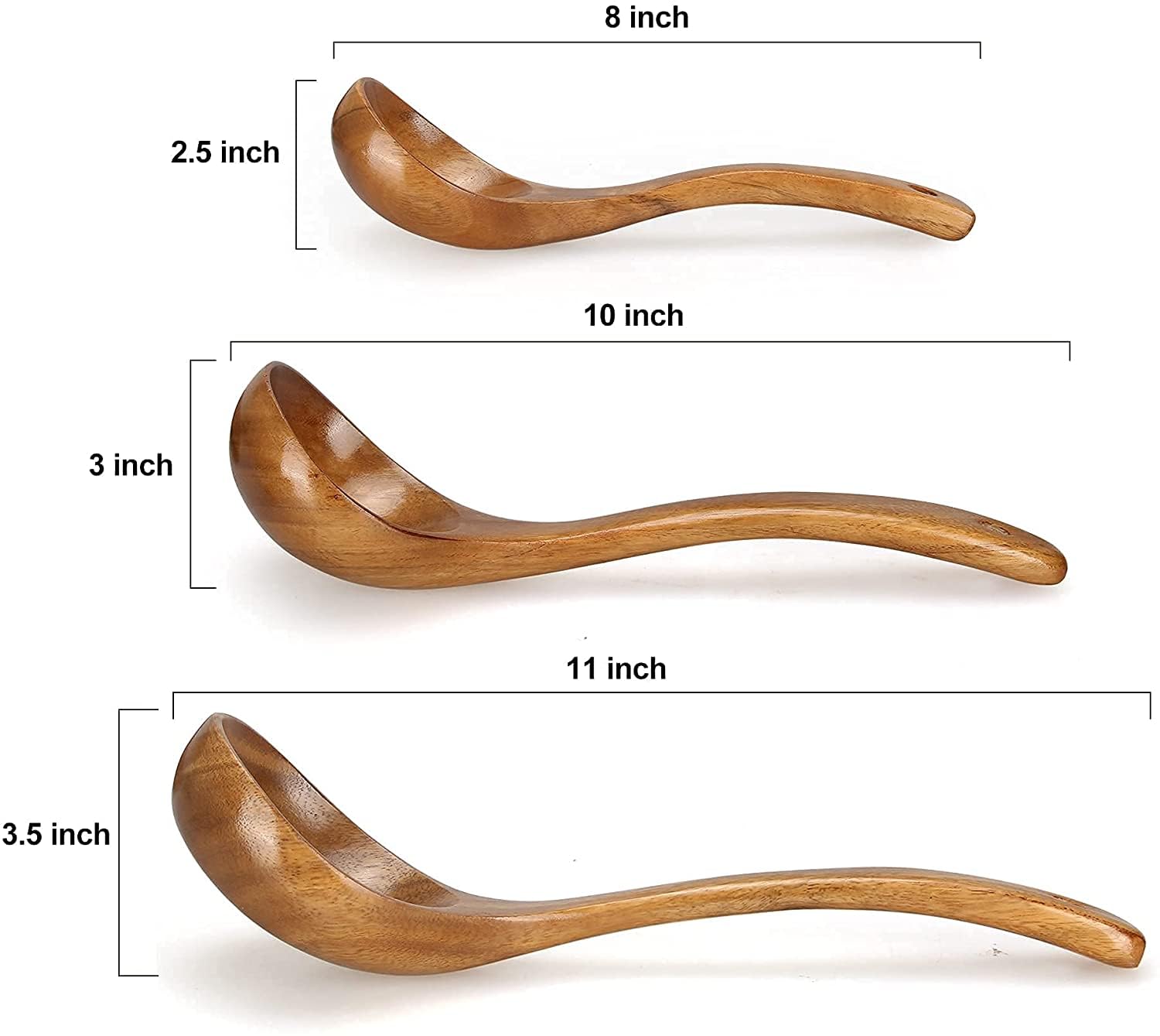3 Pack Wooden Ladle For Serving Spoon Soup Ladle Wood Spoons For Cooking Ladel Large Bamboo Kitchen Tools Ladles Big Spaghetti S