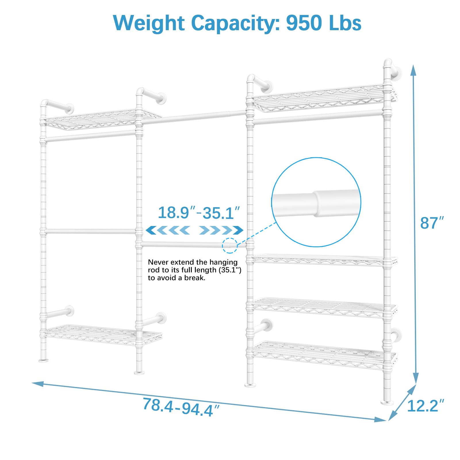 Timate F3 Garment Rack Heavy Duty Clothes Rack For Hanging Clothes, Expandable Industrial Pipe Wall Mounted Clothing Rack, Adjus