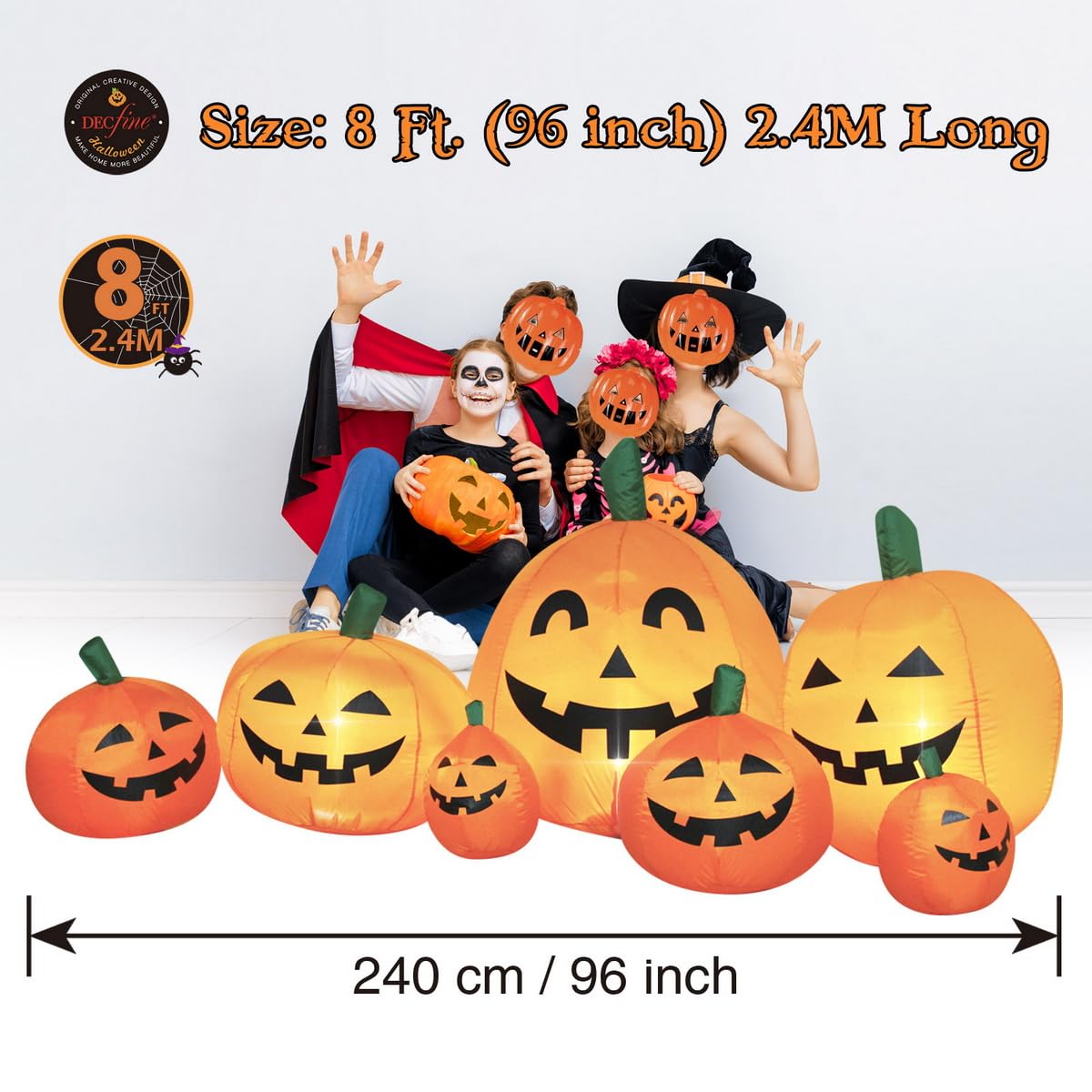 Decfine Halloween Inflatable Pumpkin Outdoor Decoration,JackoLanterns with Build-in LED Lights, Blow Up 7 Pcs Pumpkins Patch for