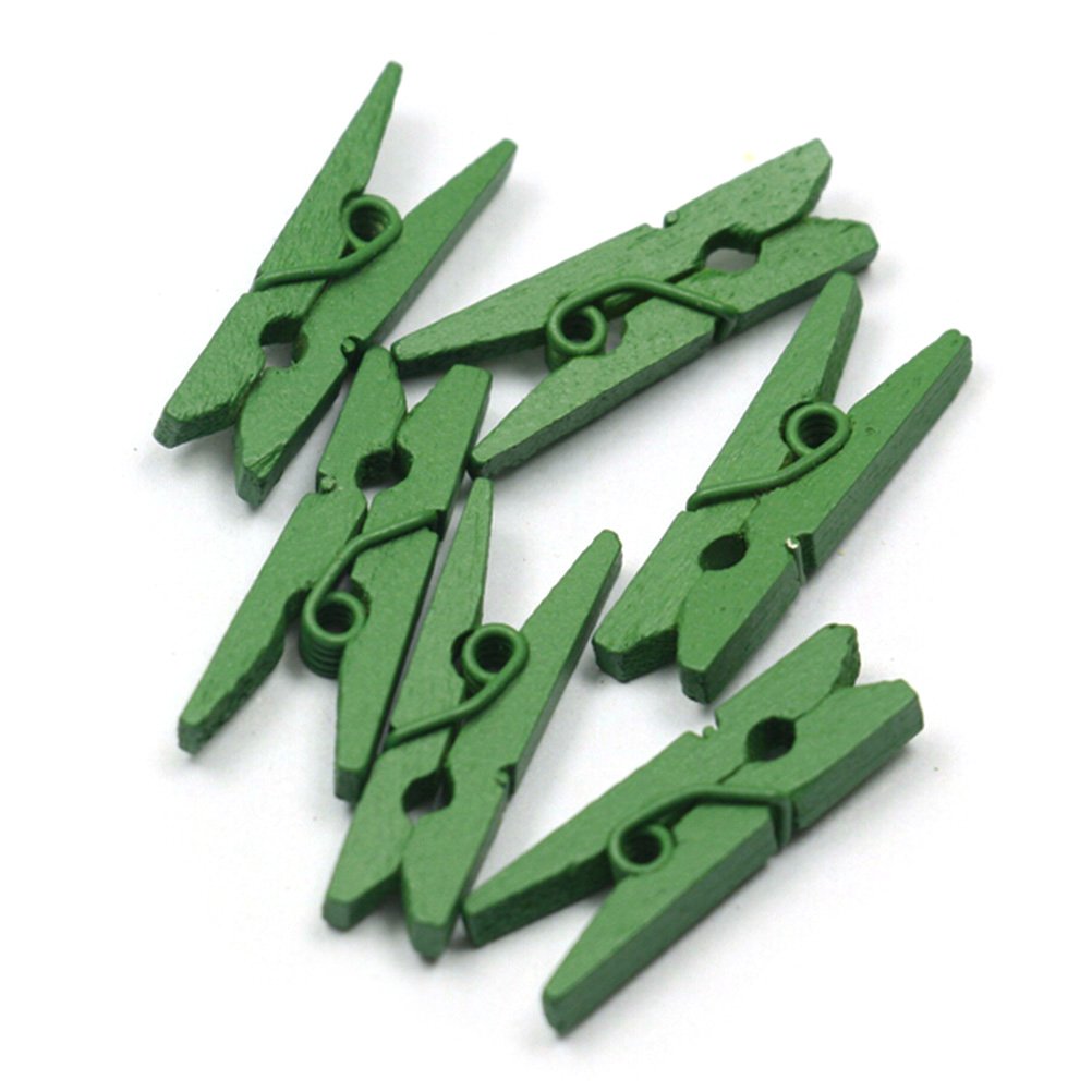 100Pcs Mini Colored Spring Wood Clips Clothes Photo Paper Peg Pin Clothespin Craft Clips Party Decoration(Green)
