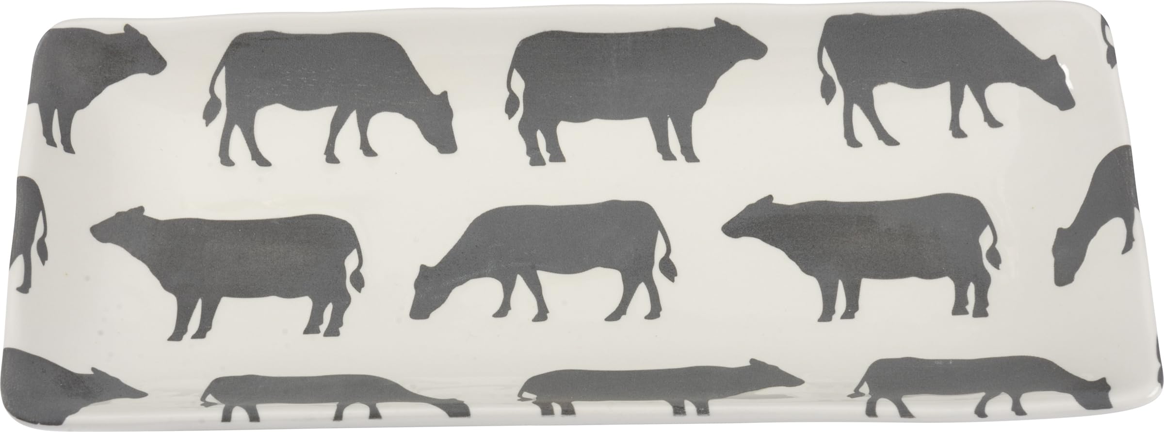 Primitives by Kathy White Rectangular Cow Print Design Stoneware Serving Platter 9.5 Inch x 4.5 Inch