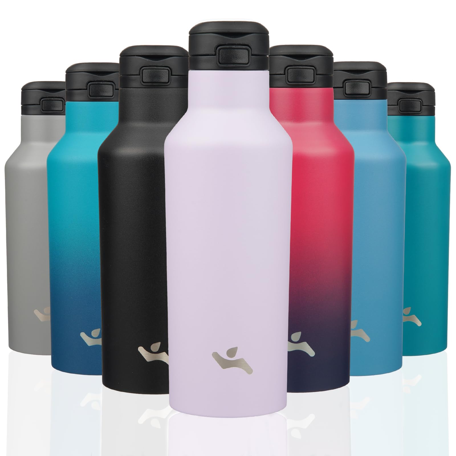 Insulated Water Bottle with Straw,17 OZ Double Wall Vacuum Stainless Steel Water Flask with 2 Lids,Purple