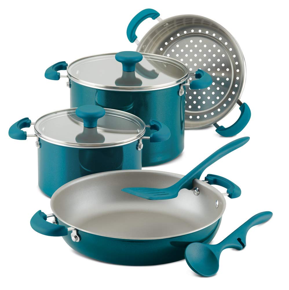 Rachael Ray 12167 8Piece Aluminum Cookware Set, Teal Shimmer